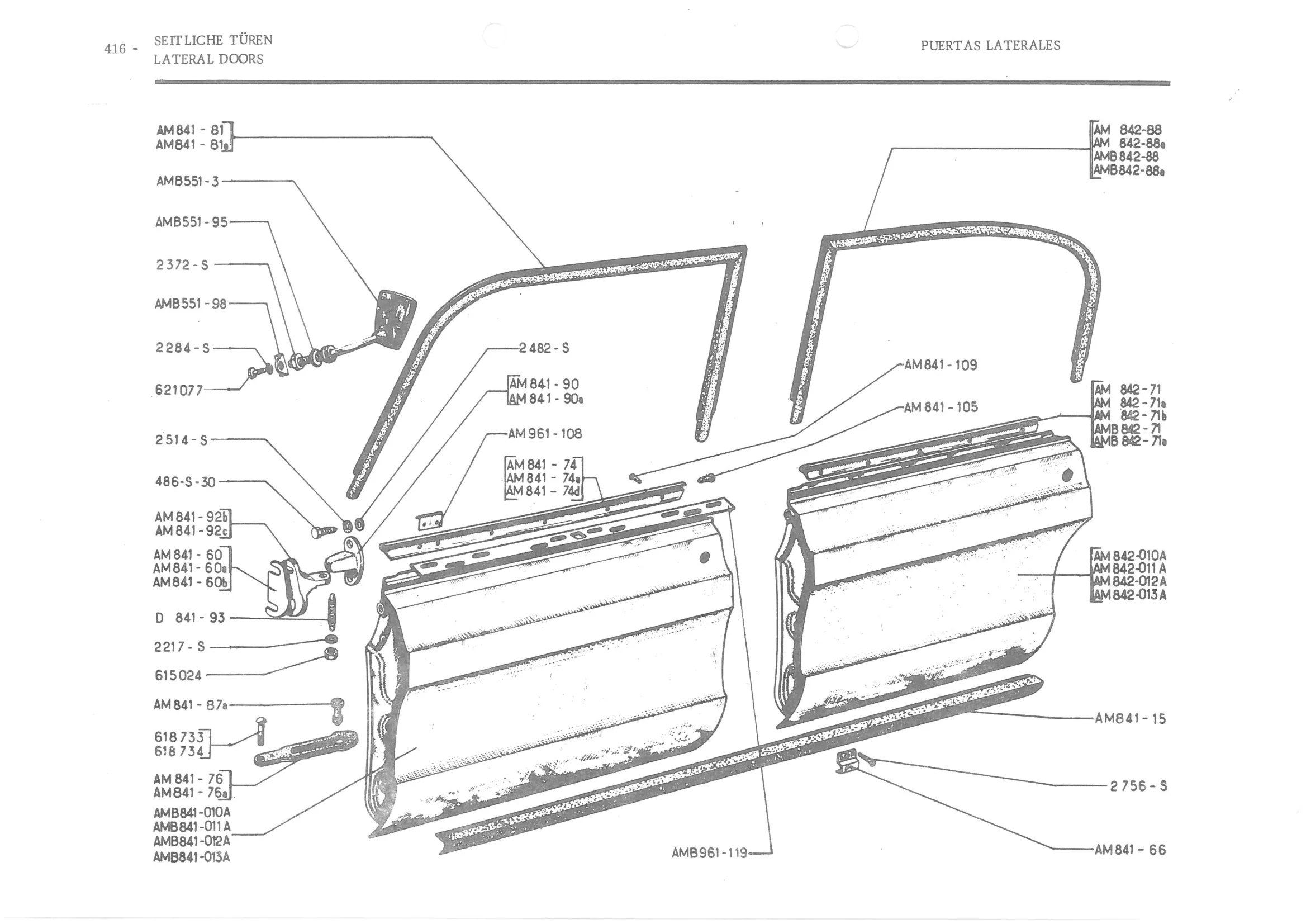 LATERAL DOORS, page 495 of 647 — 486 Parts Catalogue — Ami 6