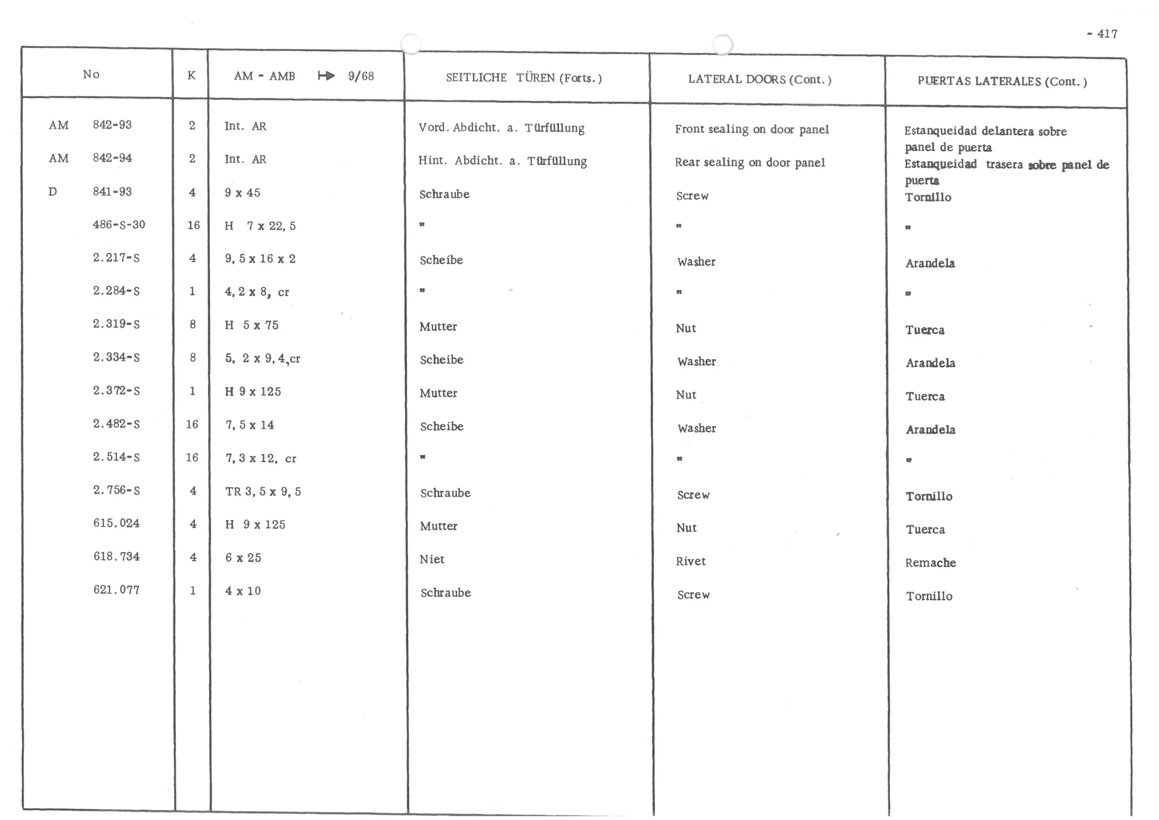LATERAL DOORS, page 496 of 647 — 486 Parts Catalogue — Ami 6