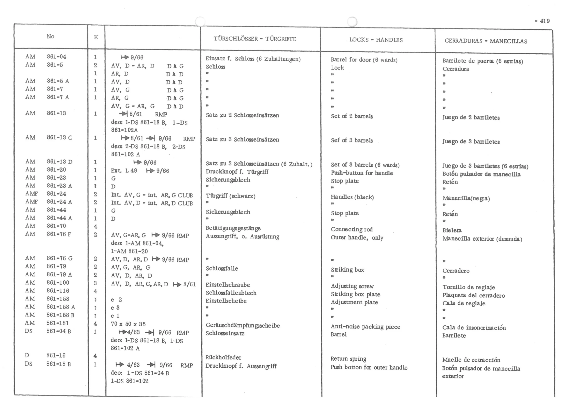 LOCKS - HANDLES, page 498 of 647 — 486 Parts Catalogue — Ami 6