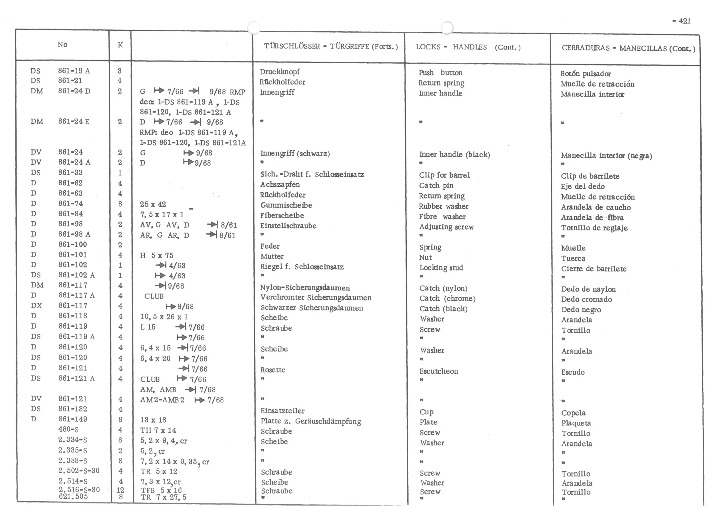 LOCKS - HANDLES, page 500 of 647 — 486 Parts Catalogue — Ami 6