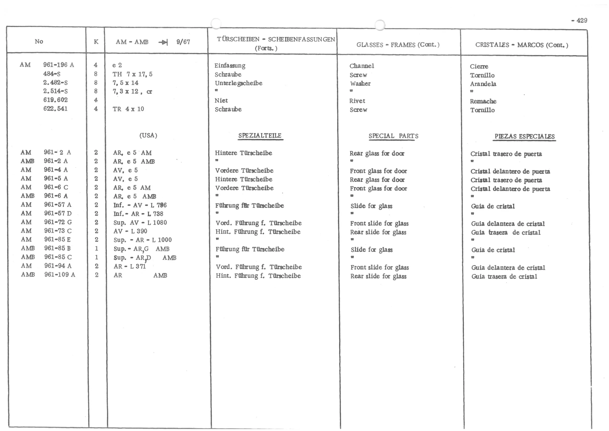 GLASSES - FRAMES, page 508 of 647 — 486 Parts Catalogue — Ami 6