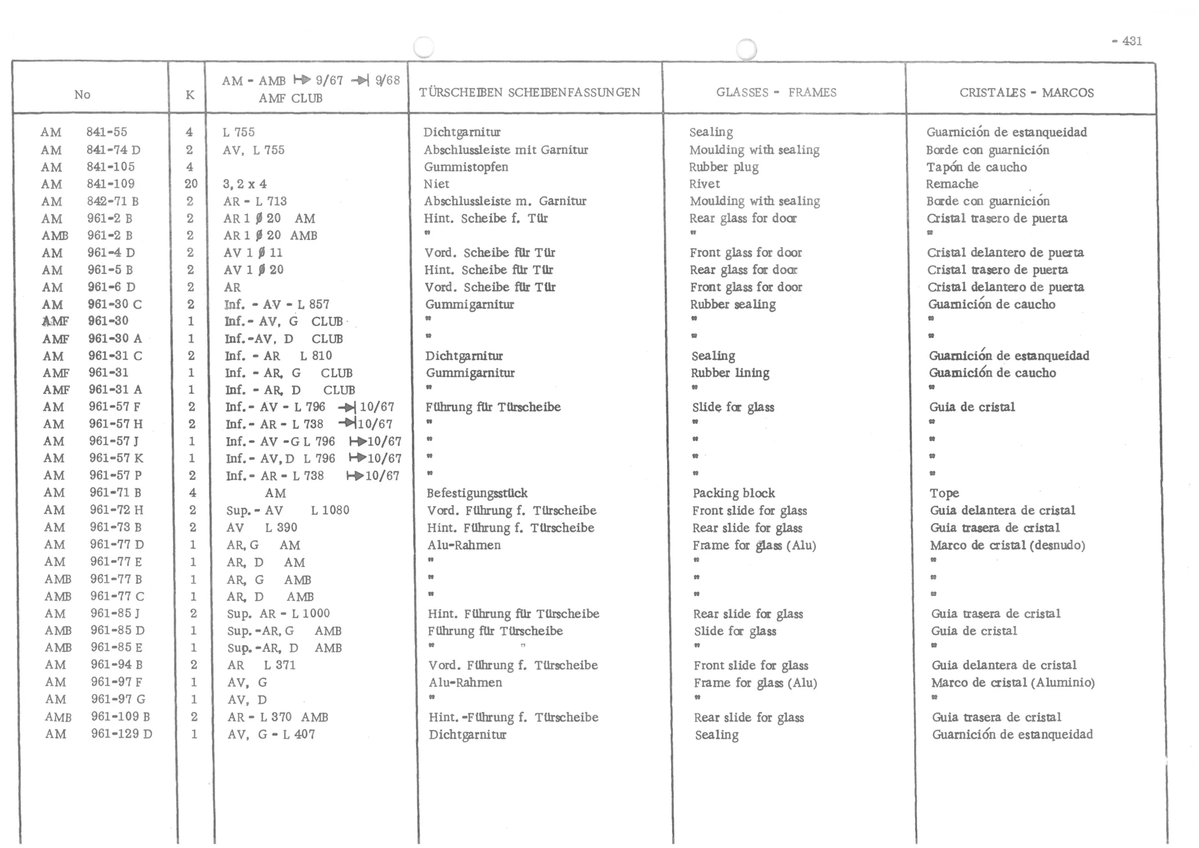 GLASSES - FRAMES, page 510 of 647 — 486 Parts Catalogue — Ami 6