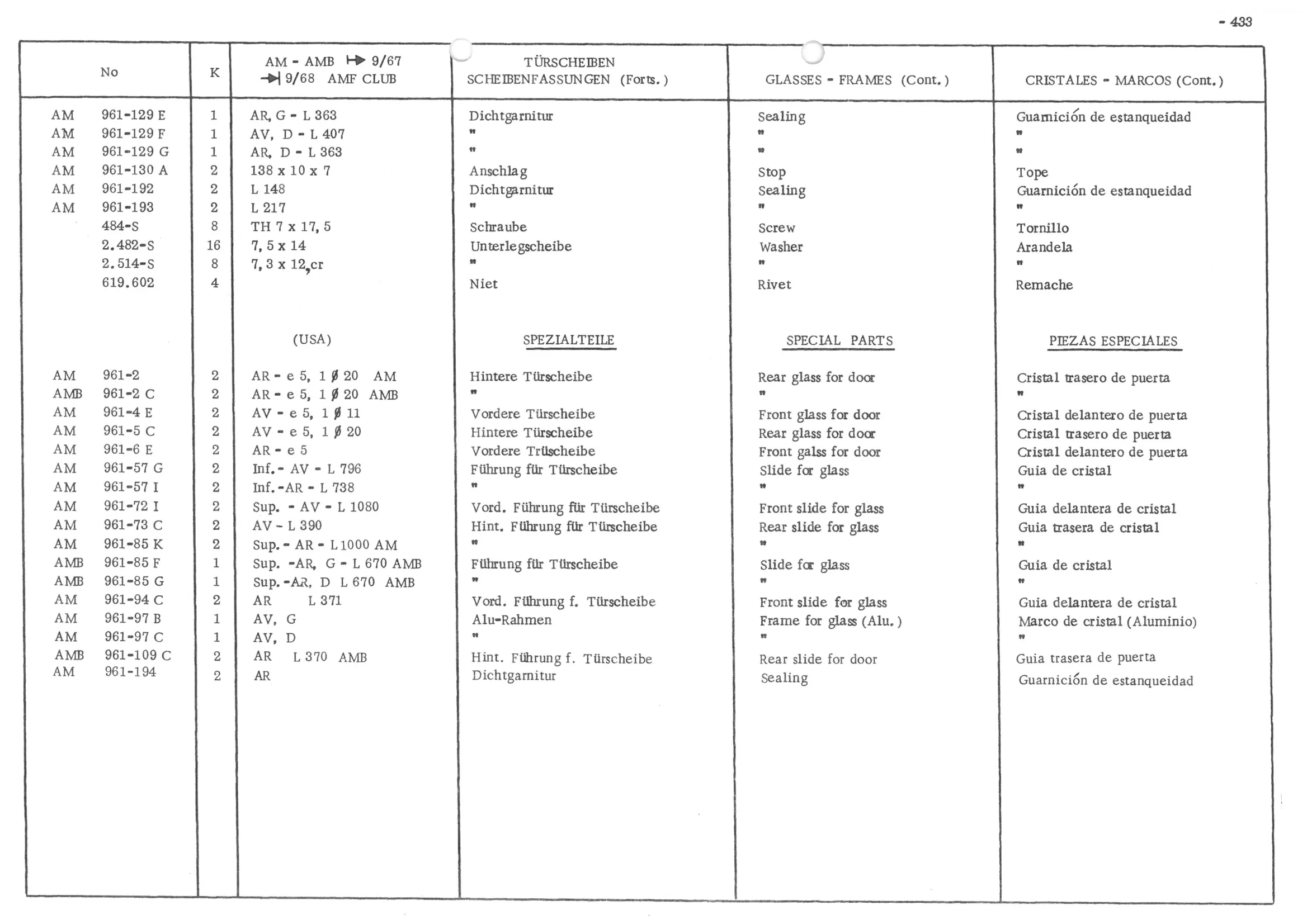 GLASSES - FRAMES, page 512 of 647 — 486 Parts Catalogue — Ami 6