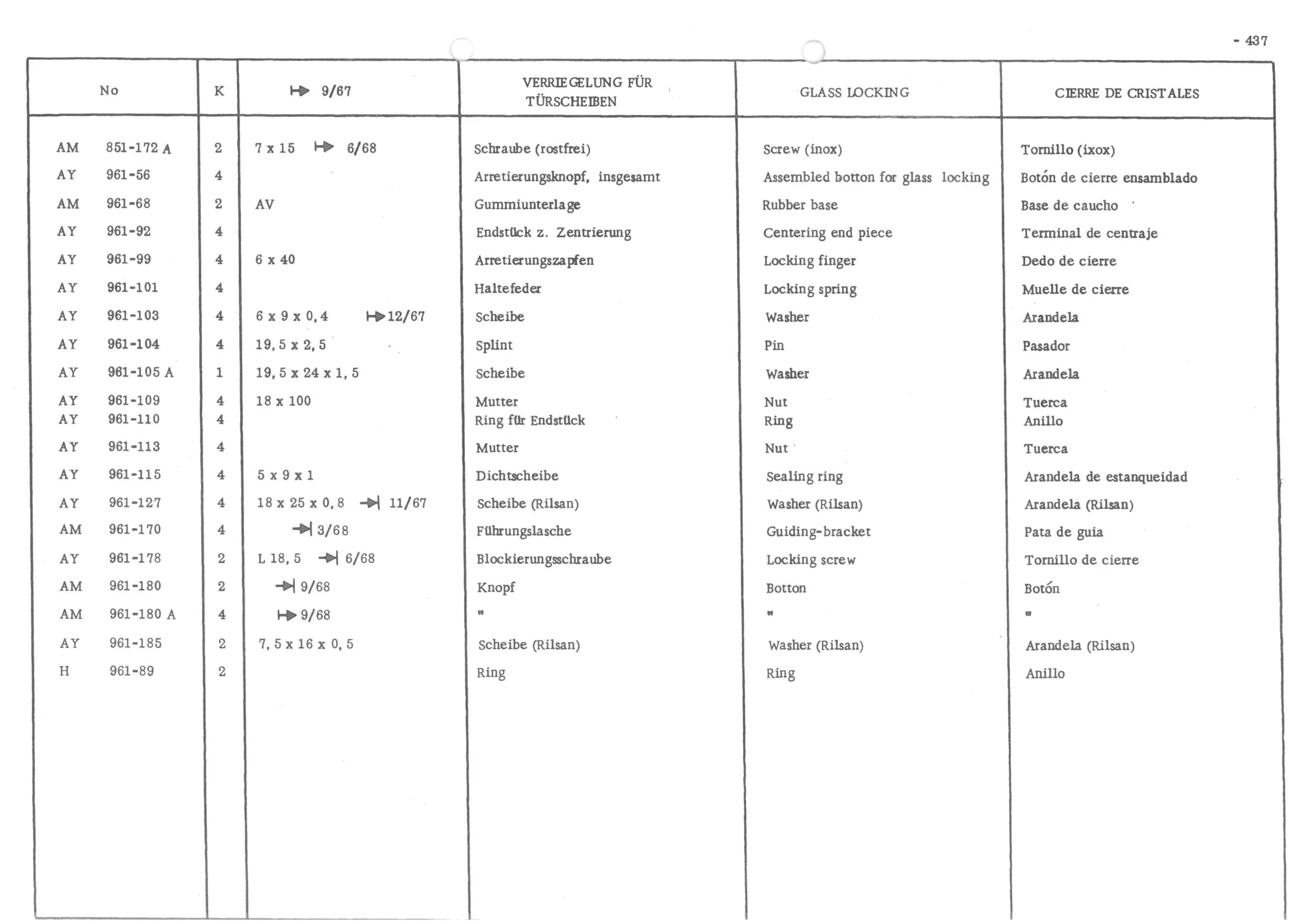GLASS LOCKING, page 516 of 647 — 486 Parts Catalogue — Ami 6