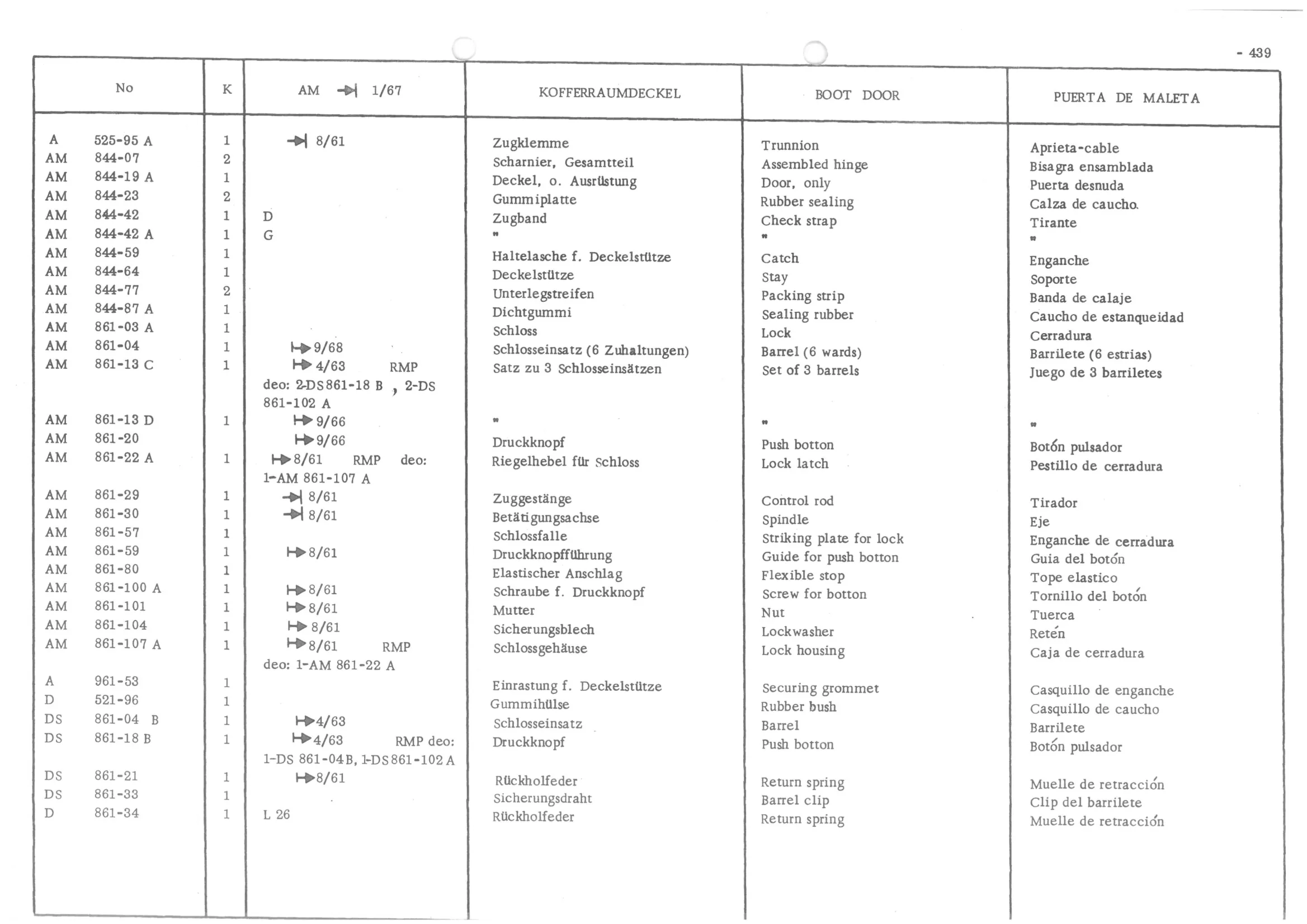 BOOT DOOR, page 518 of 647 — 486 Parts Catalogue — Ami 6