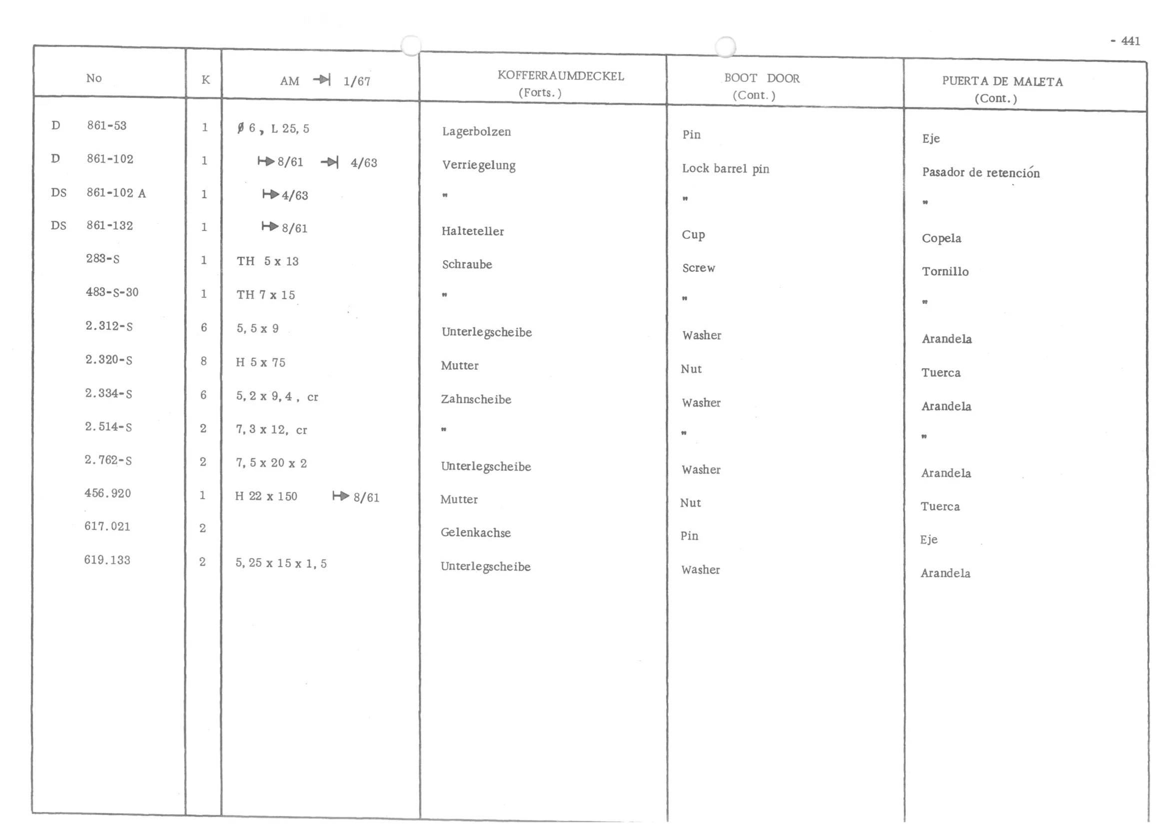 BOOT DOOR, page 520 of 647 — 486 Parts Catalogue — Ami 6