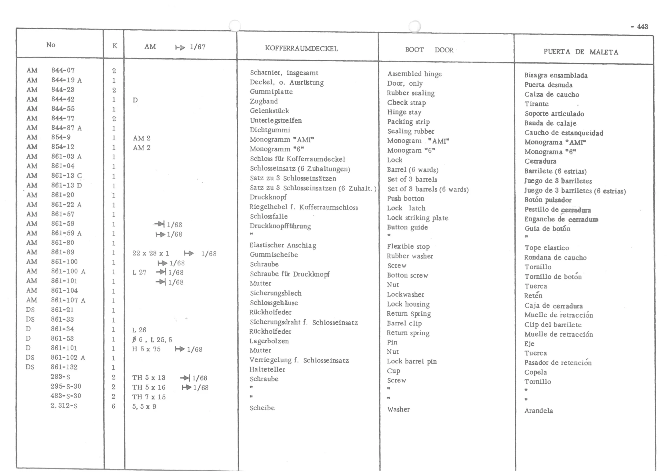 BOOT DOOR, page 522 of 647 — 486 Parts Catalogue — Ami 6