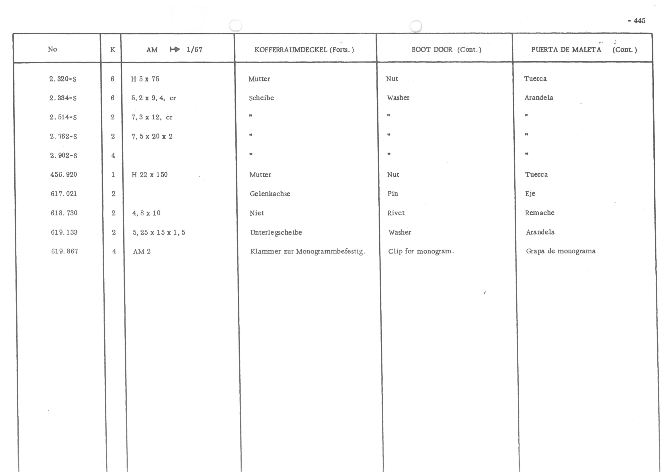 BOOT DOOR, page 524 of 647 — 486 Parts Catalogue — Ami 6