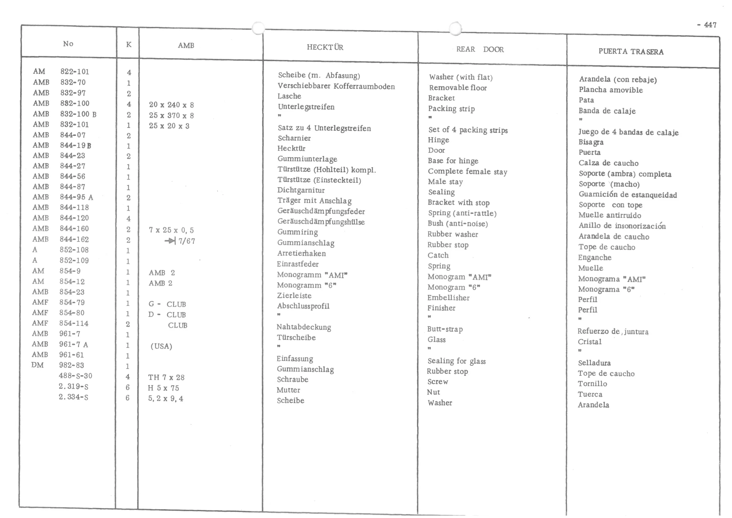 REAR DOOR, page 526 of 647 — 486 Parts Catalogue — Ami 6