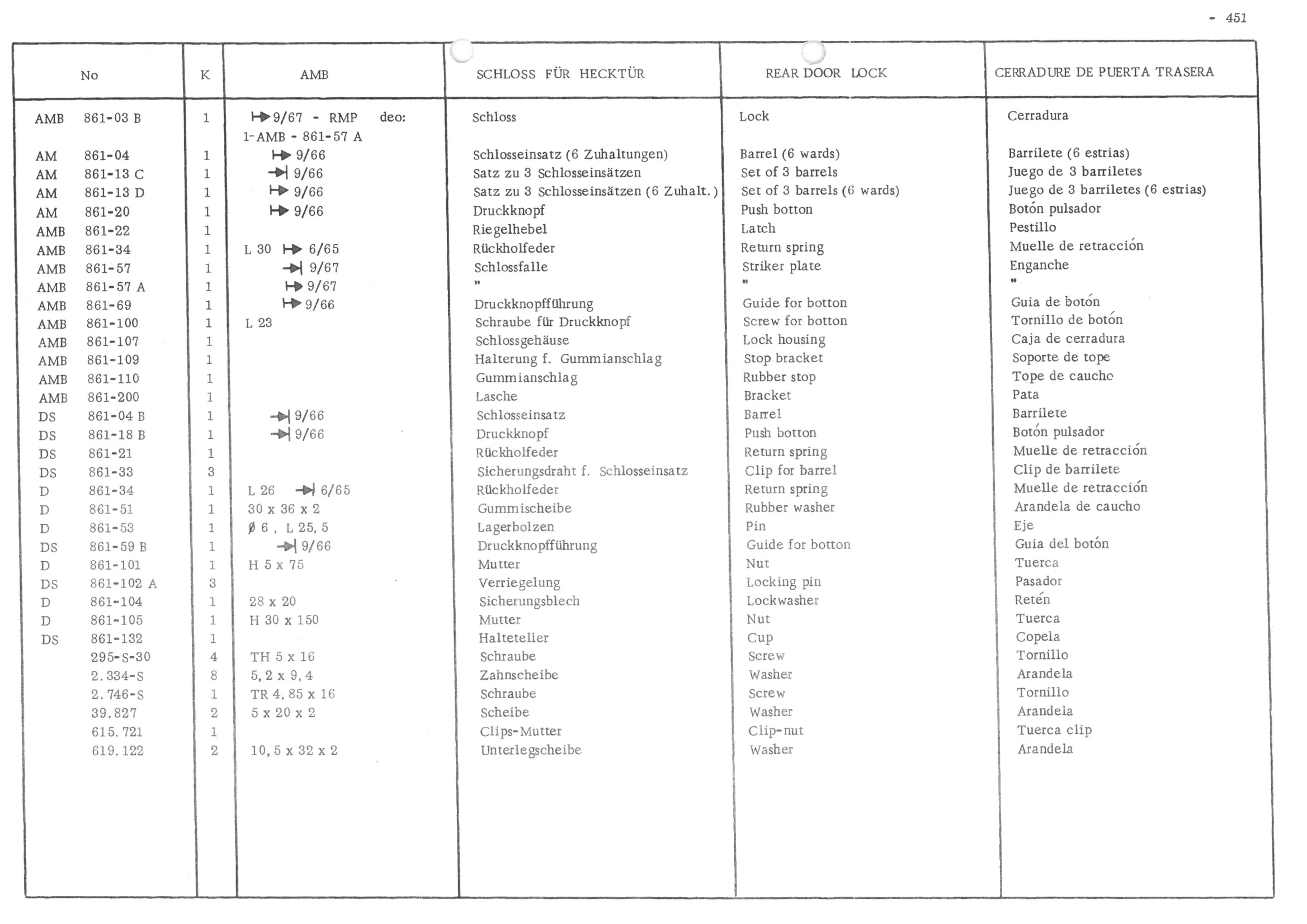REAR DOOR LOCK ‘, page 530 of 647 — 486 Parts Catalogue — Ami 6