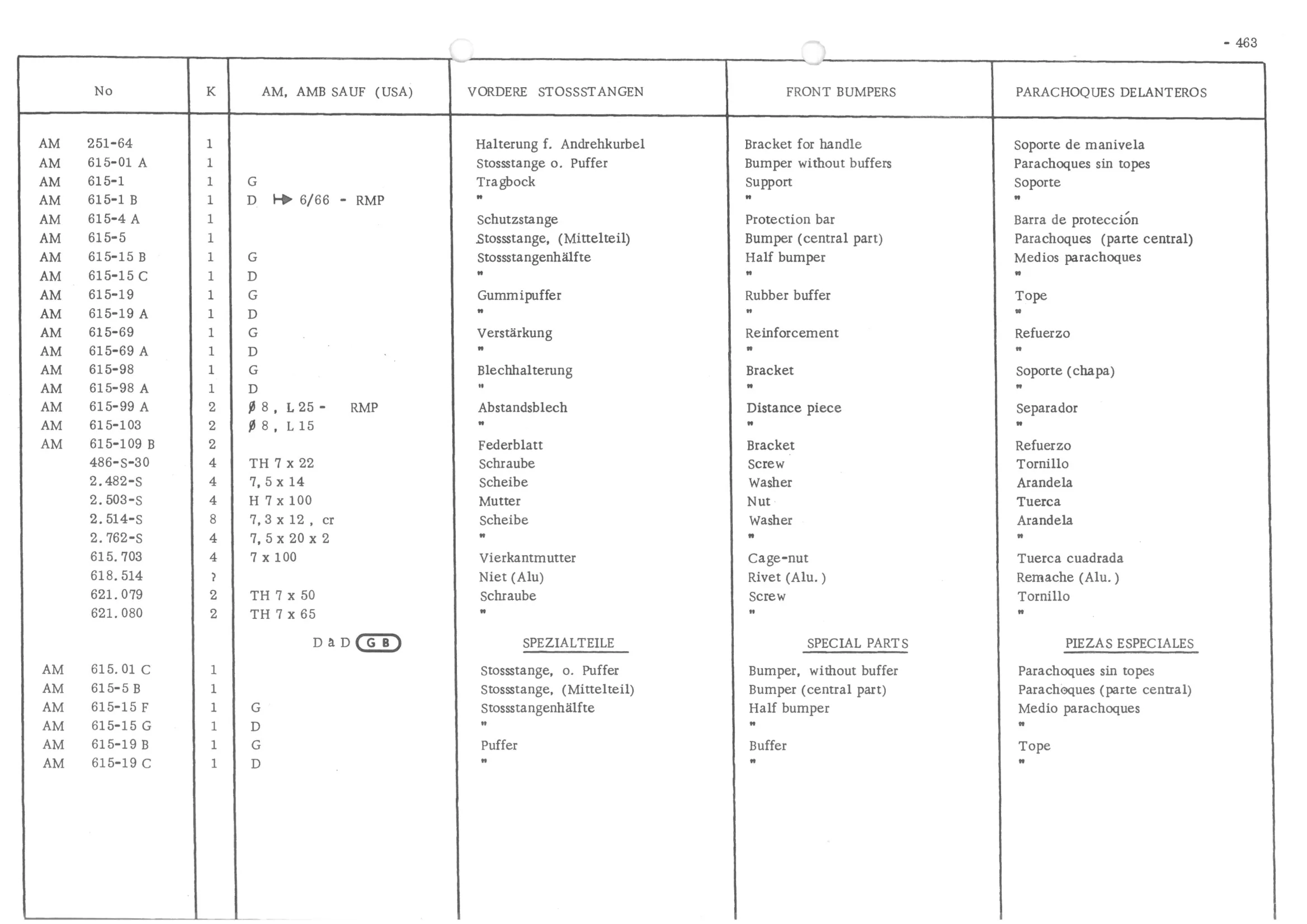 FRONT BUMPERS, page 542 of 647 — 486 Parts Catalogue — Ami 6