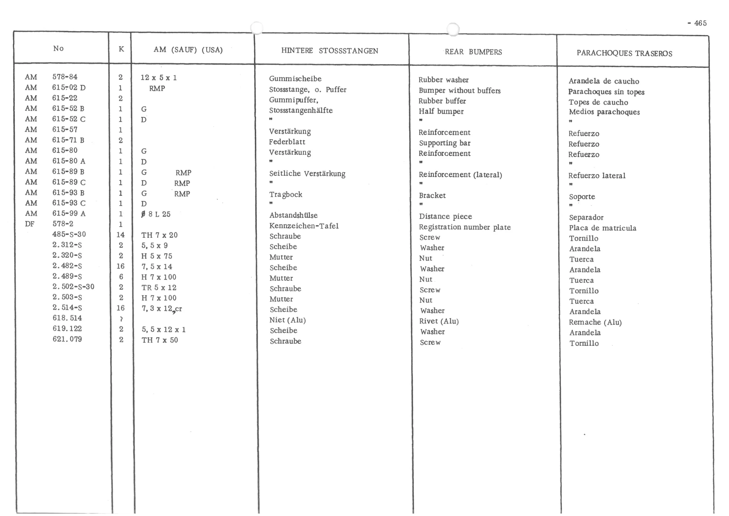 REAR BUMPERS, page 544 of 647 — 486 Parts Catalogue — Ami 6