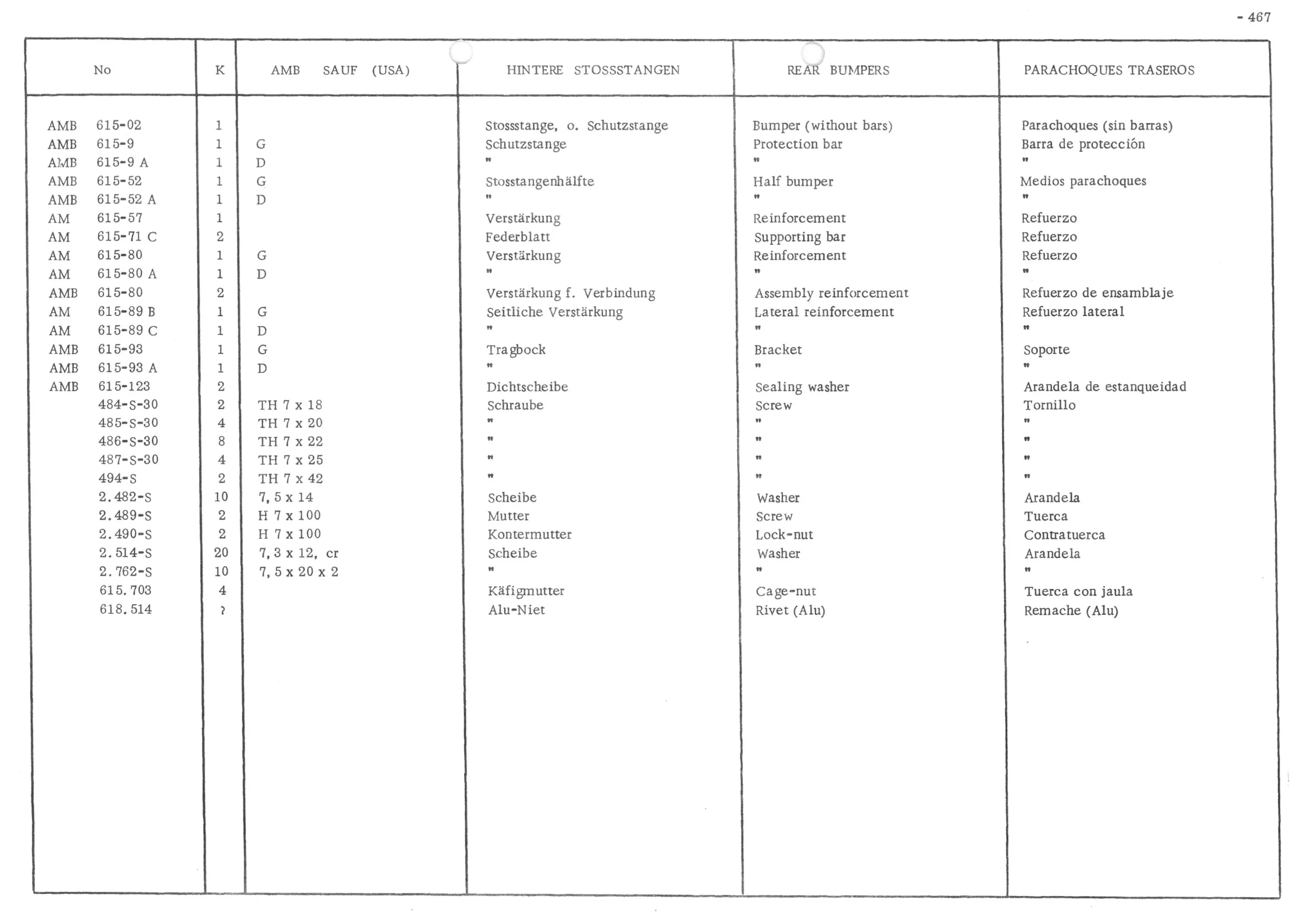 REAR BUMPERS, page 546 of 647 — 486 Parts Catalogue — Ami 6