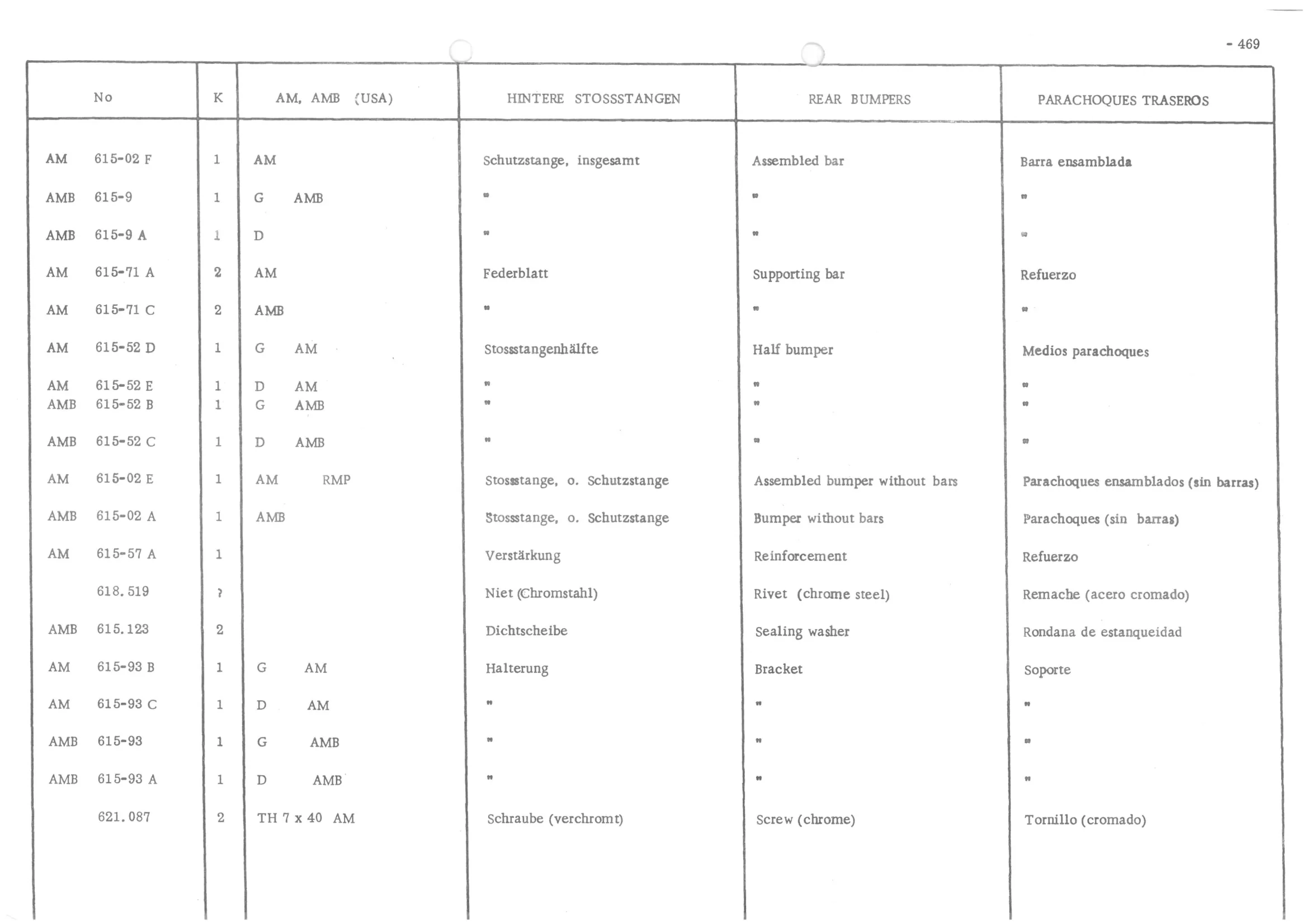 REAR BUMPERS, page 548 of 647 — 486 Parts Catalogue — Ami 6