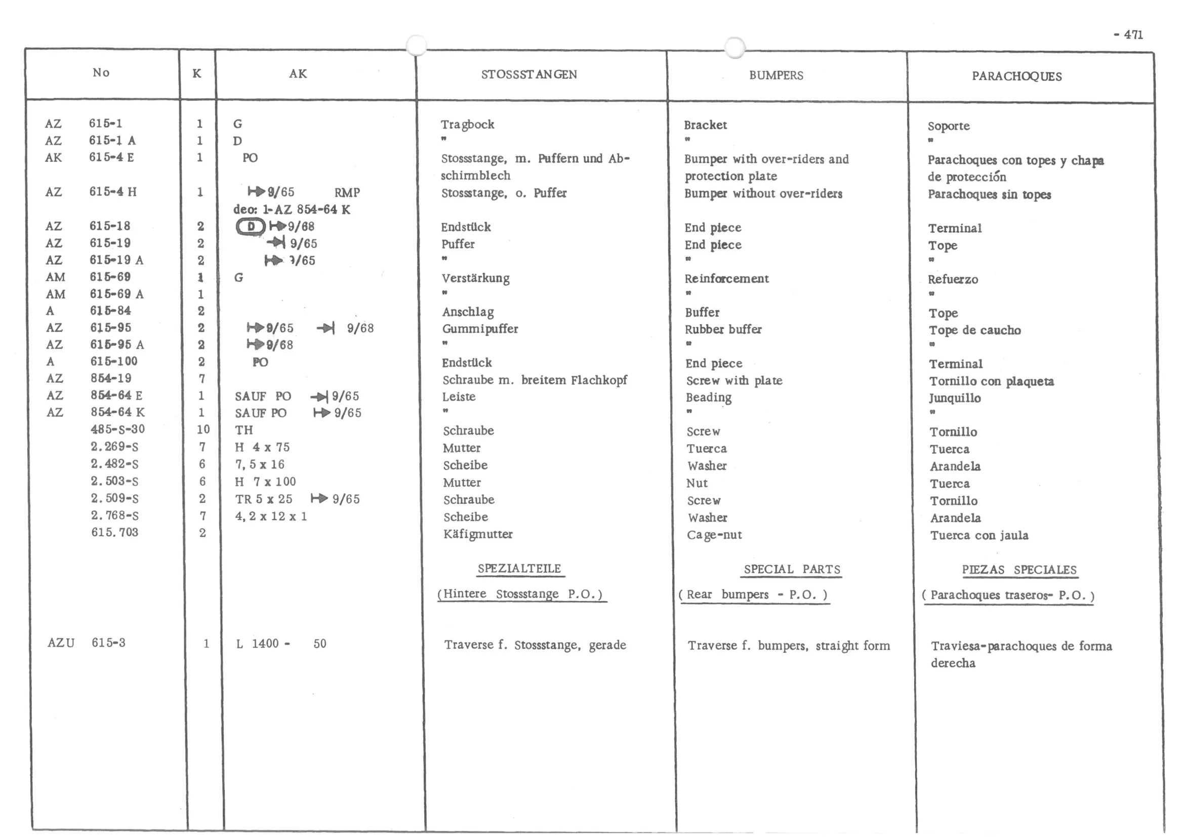 REAR BUMPERS, page 550 of 647 — 486 Parts Catalogue — Ami 6