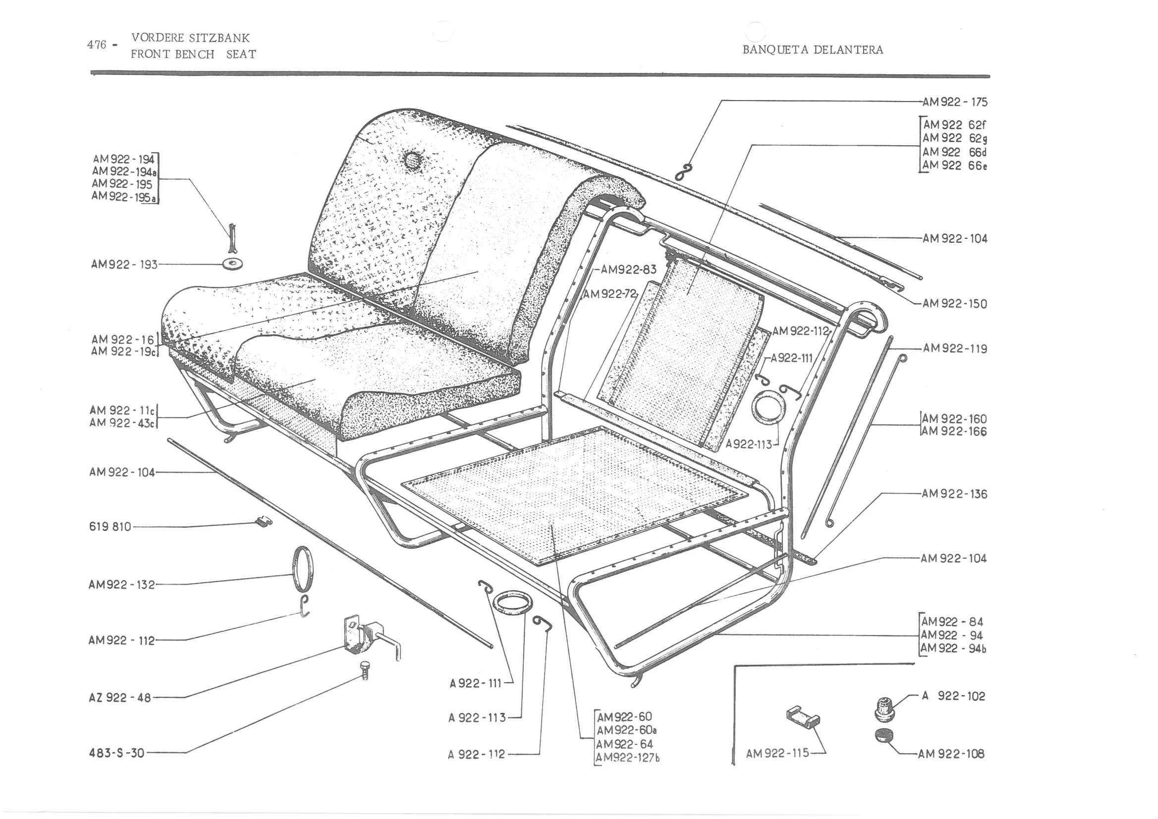 FRONT BENCH SEAT, page 555 of 647 — 486 Parts Catalogue — Ami 6