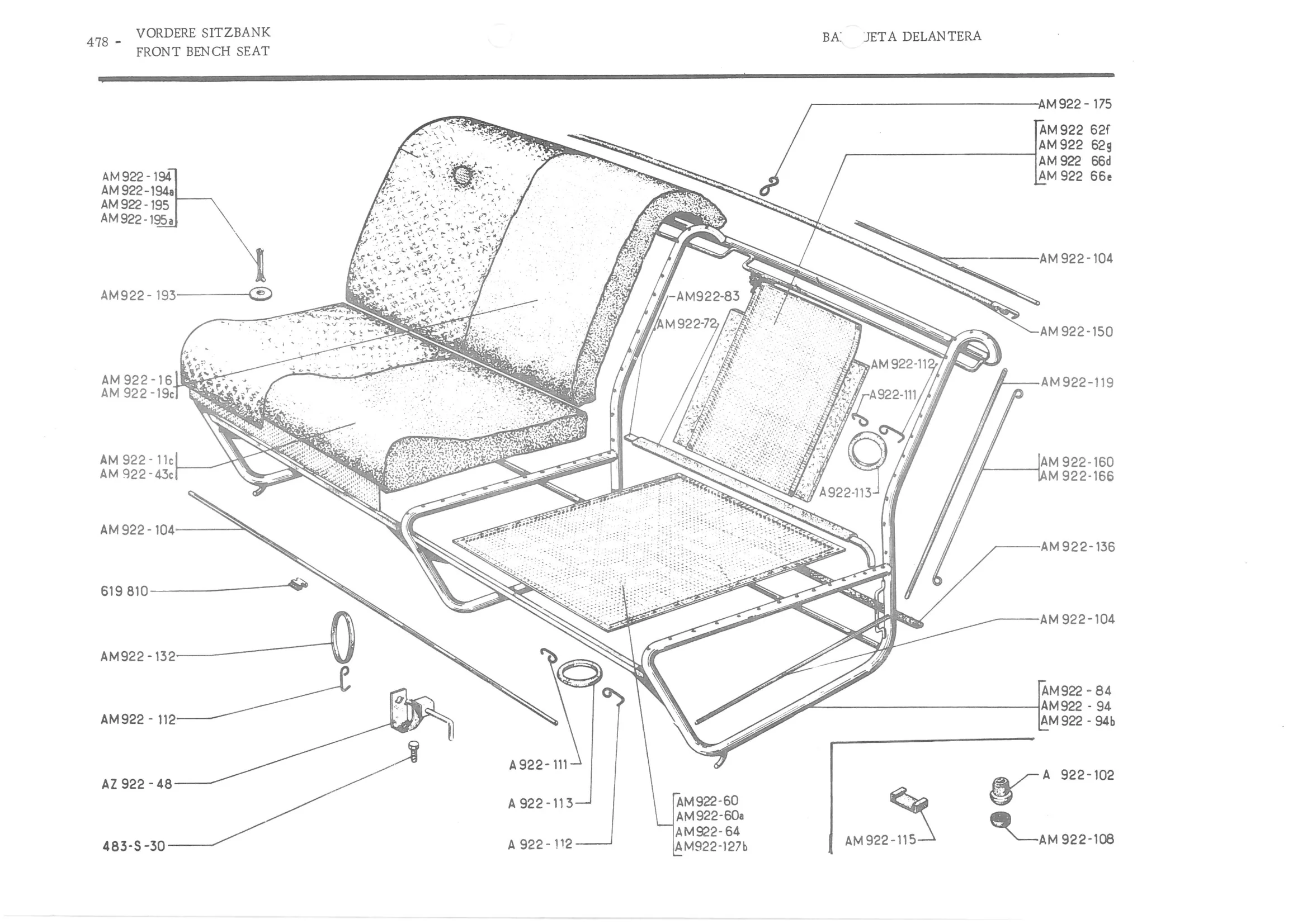 FRONT BENCH SEAT, page 557 of 647 — 486 Parts Catalogue — Ami 6