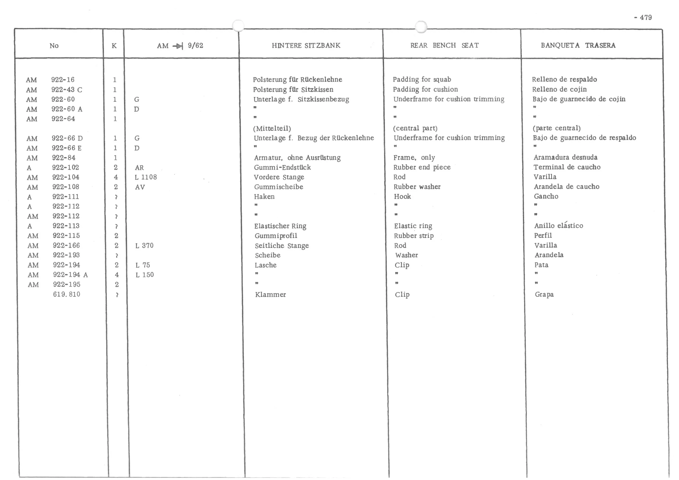 FRONT BENCH SEAT, page 558 of 647 — 486 Parts Catalogue — Ami 6