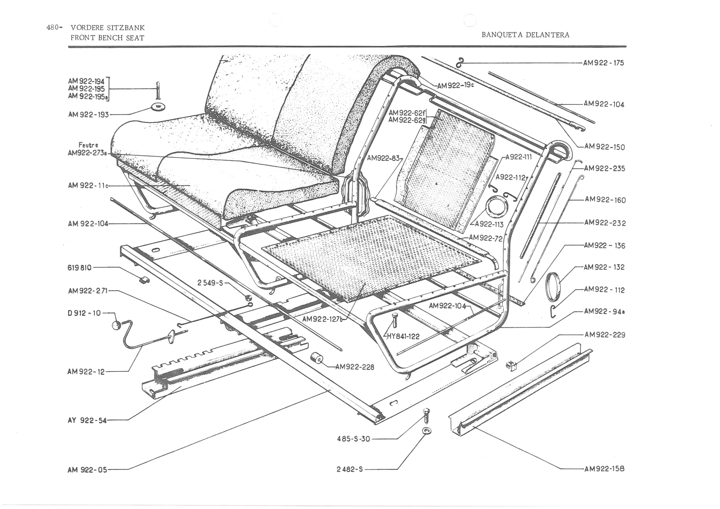 FRONT BENCH SEAT, page 559 of 647 — 486 Parts Catalogue — Ami 6