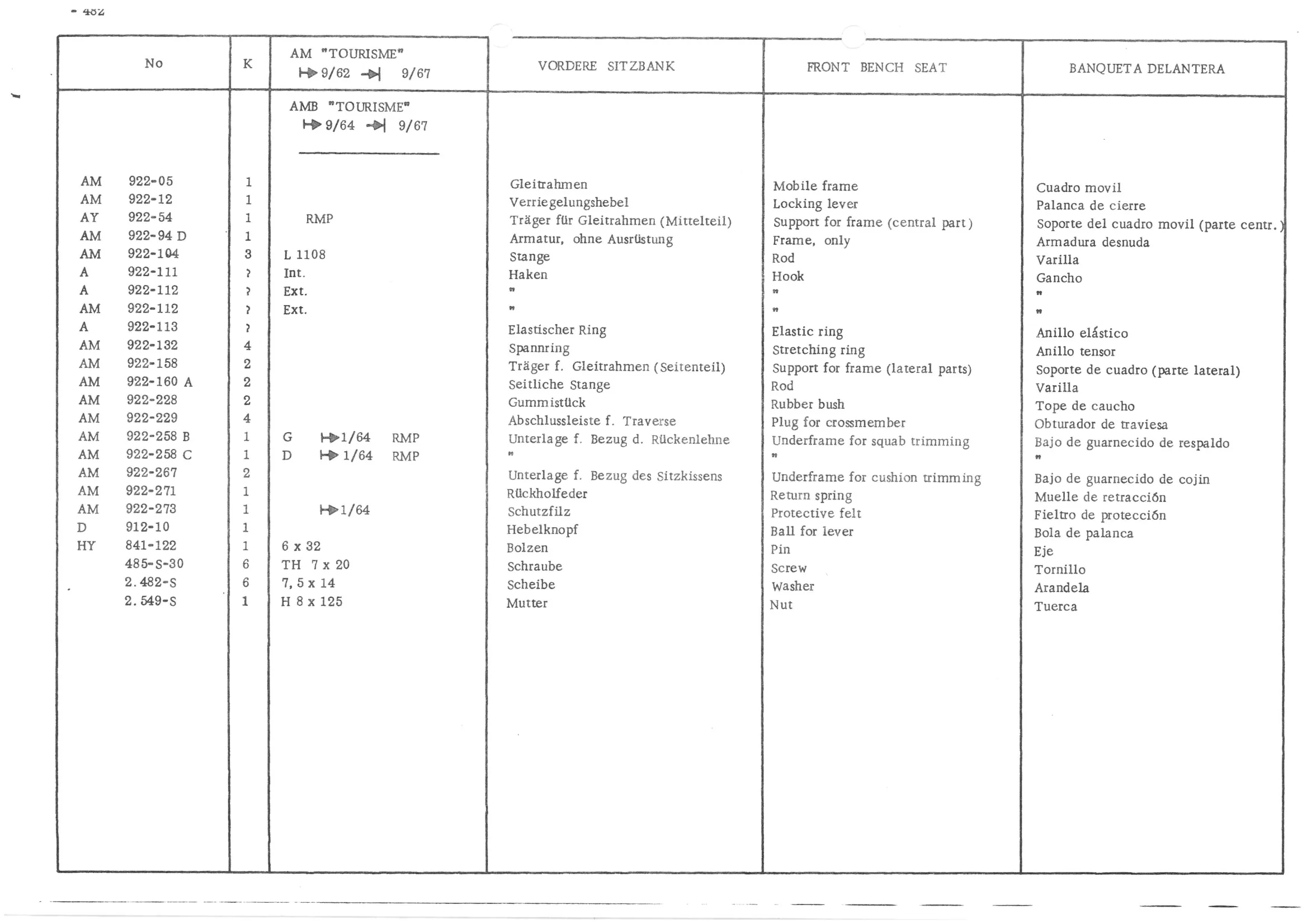 FRONT BENCH SEAT, page 561 of 647 — 486 Parts Catalogue — Ami 6