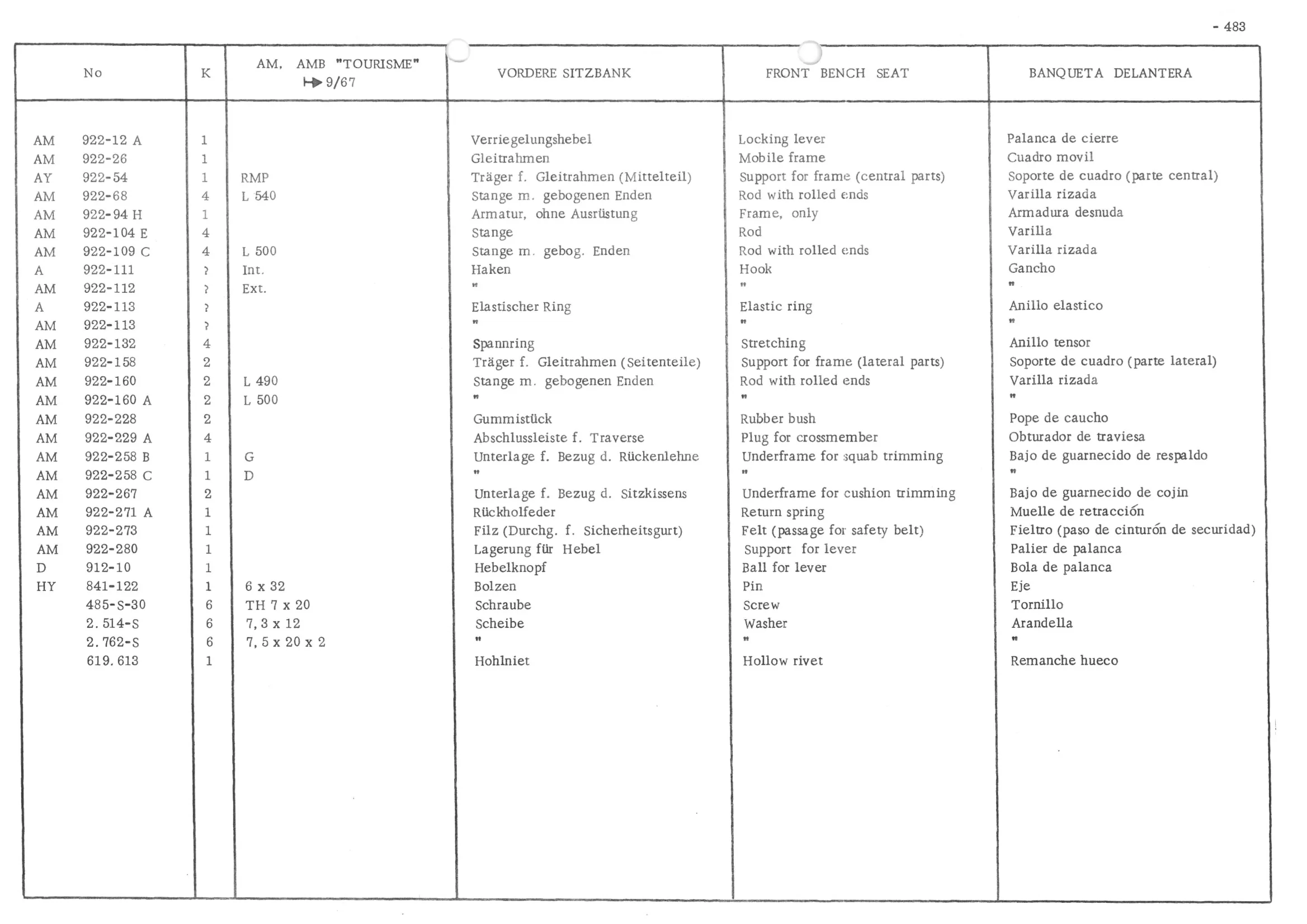 FRONT BENCH SEAT, page 562 of 647 — 486 Parts Catalogue — Ami 6