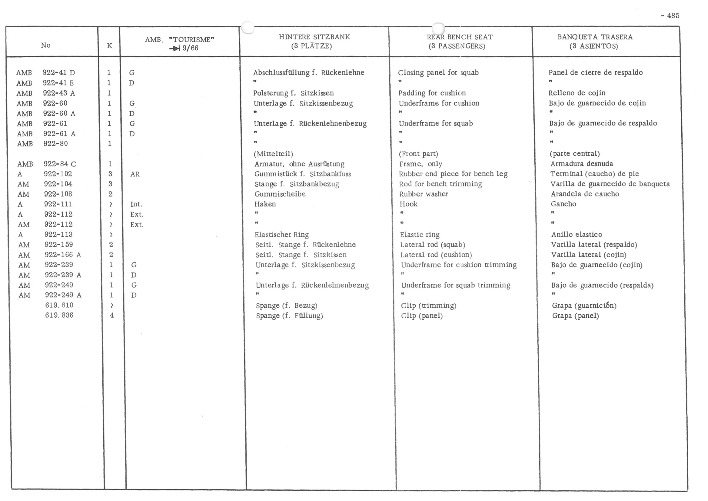 FRONT BENCH SEAT, page 564 of 647 — 486 Parts Catalogue — Ami 6