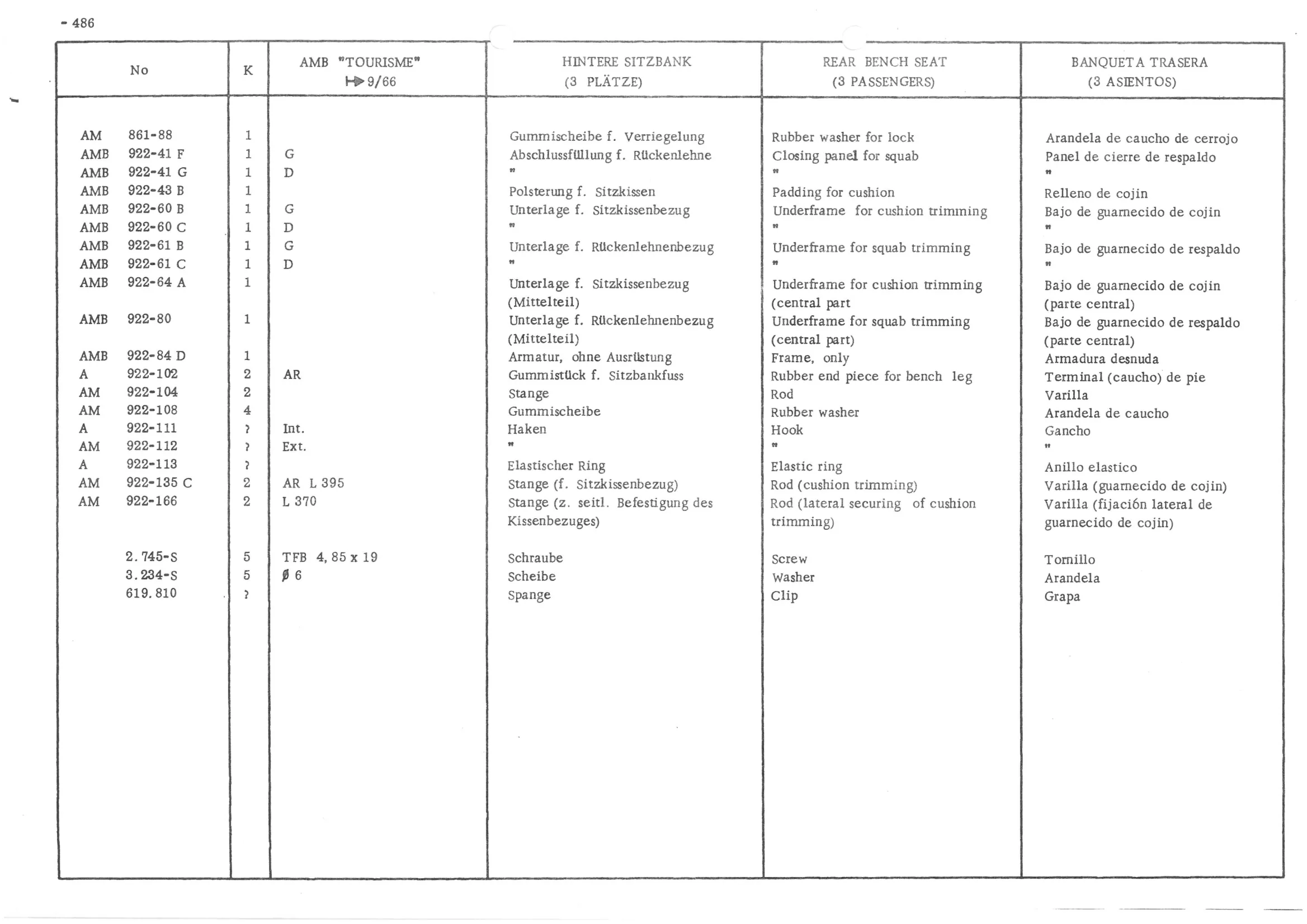 FRONT BENCH SEAT, page 565 of 647 — 486 Parts Catalogue — Ami 6