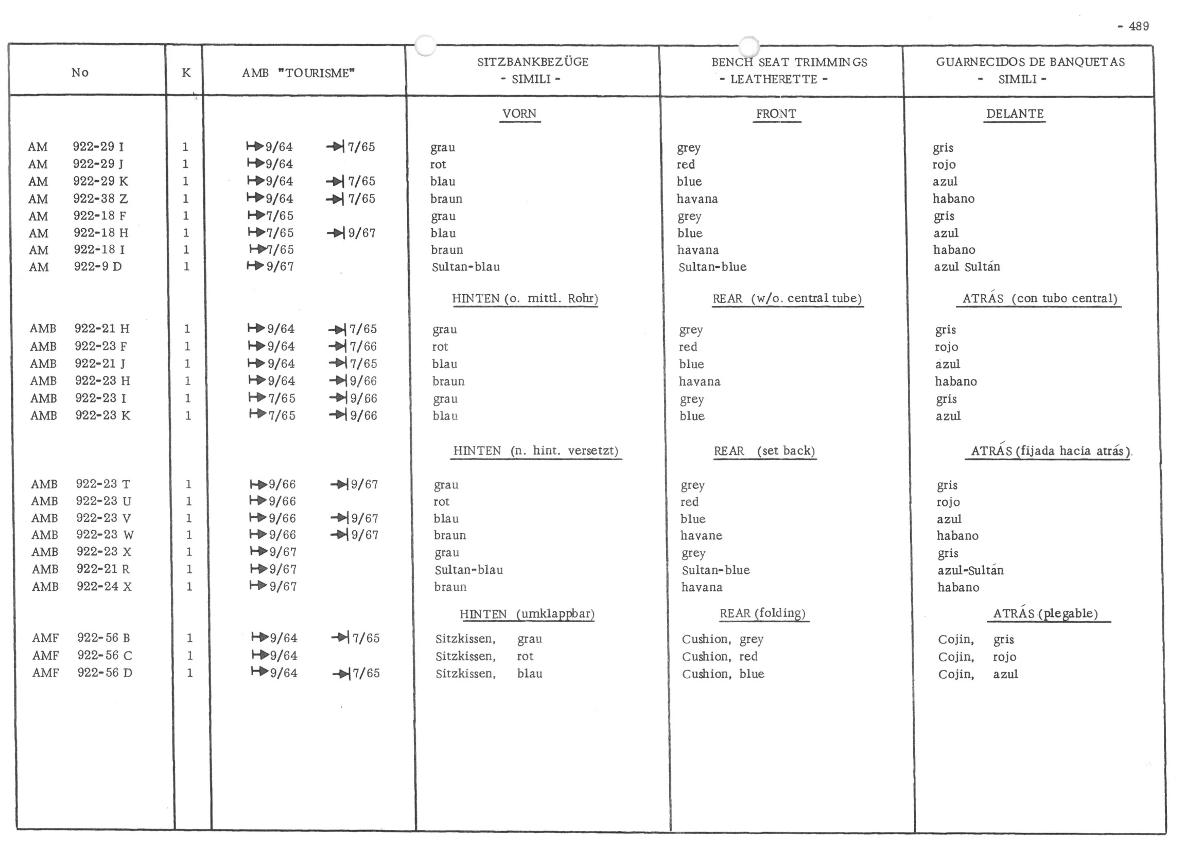 FRONT BENCH SEAT, page 568 of 647 — 486 Parts Catalogue — Ami 6