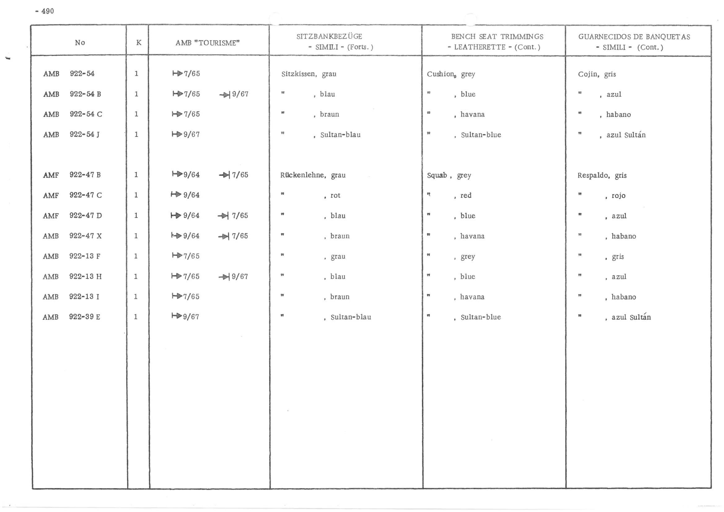 FRONT BENCH SEAT, page 569 of 647 — 486 Parts Catalogue — Ami 6