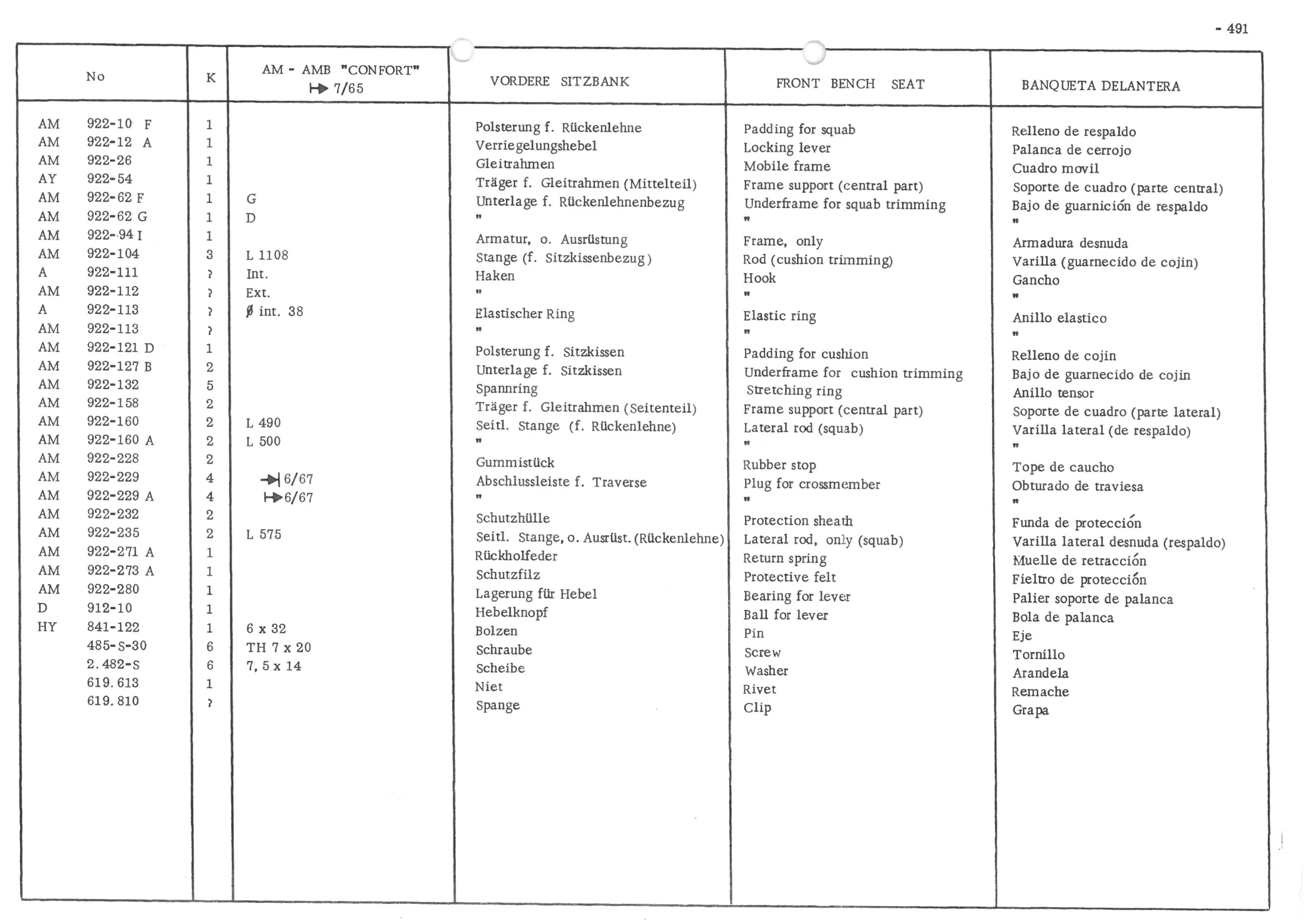 FRONT BENCH SEAT, page 570 of 647 — 486 Parts Catalogue — Ami 6