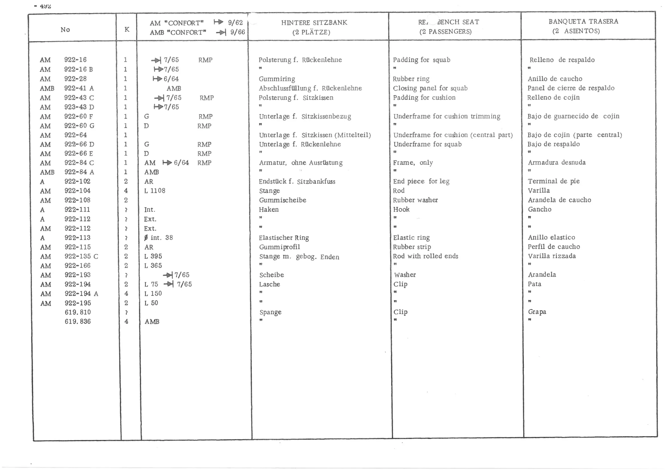 FRONT BENCH SEAT, page 571 of 647 — 486 Parts Catalogue — Ami 6