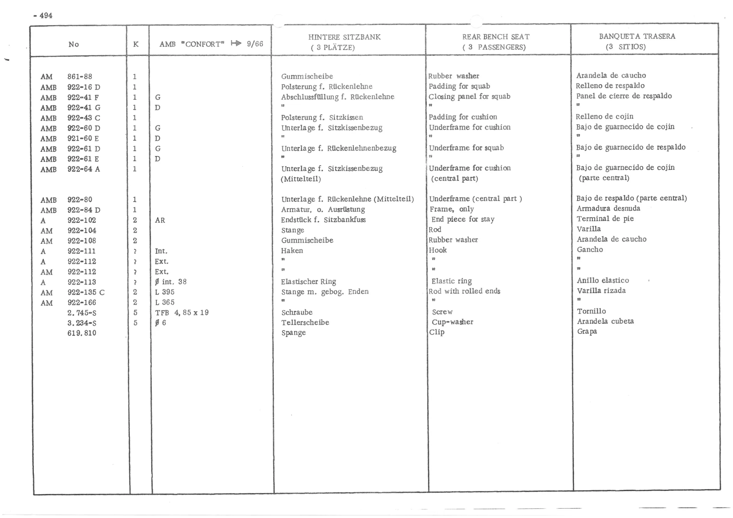 FRONT BENCH SEAT, page 573 of 647 — 486 Parts Catalogue — Ami 6