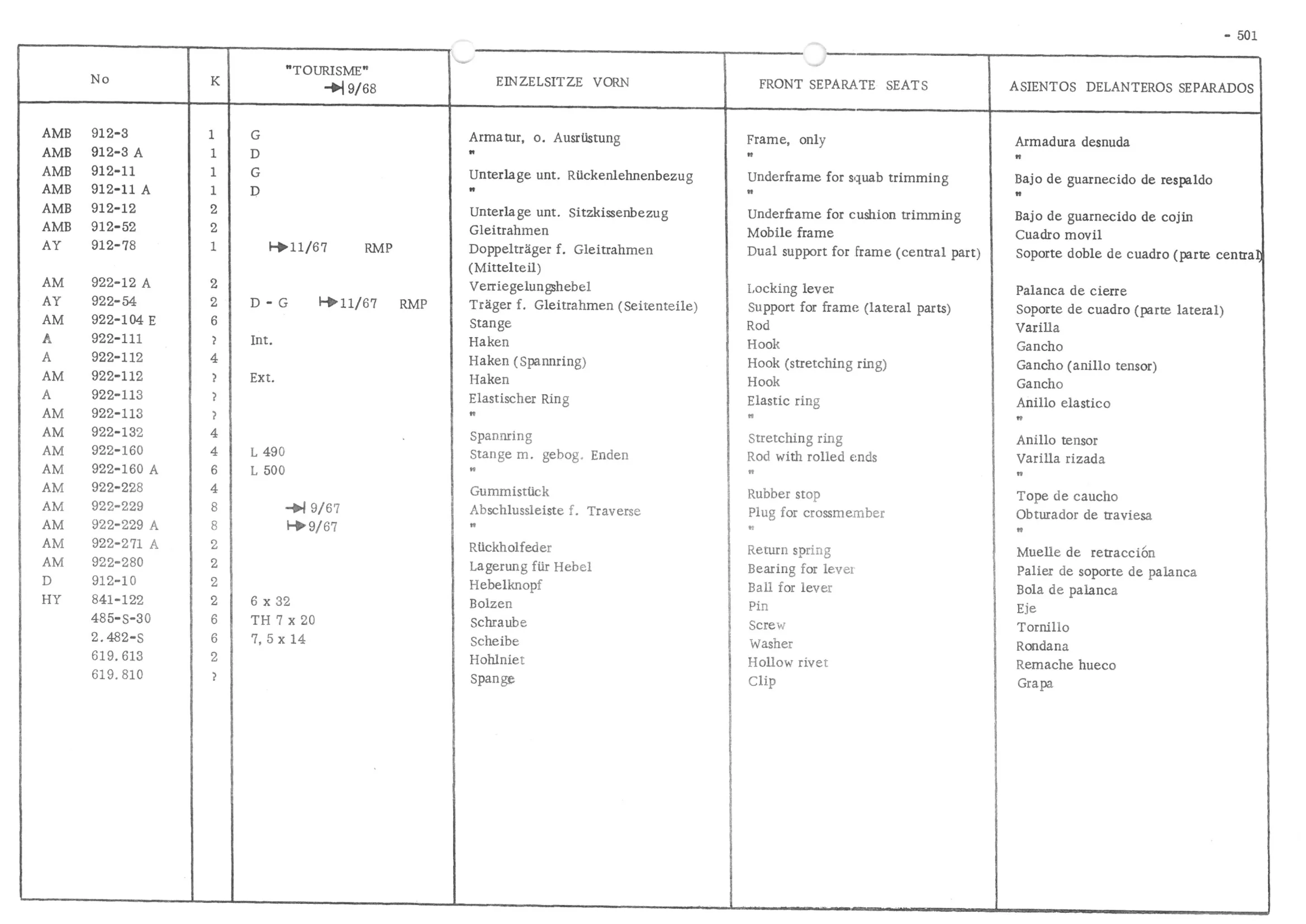 FRONT BENCH SEAT, page 580 of 647 — 486 Parts Catalogue — Ami 6
