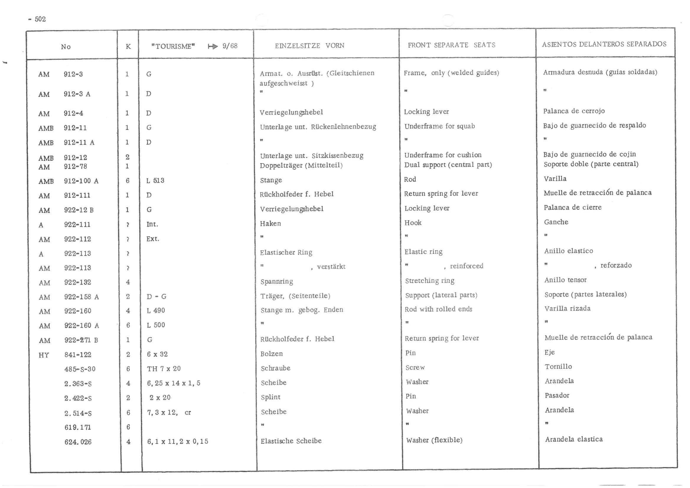 FRONT BENCH SEAT, page 581 of 647 — 486 Parts Catalogue — Ami 6