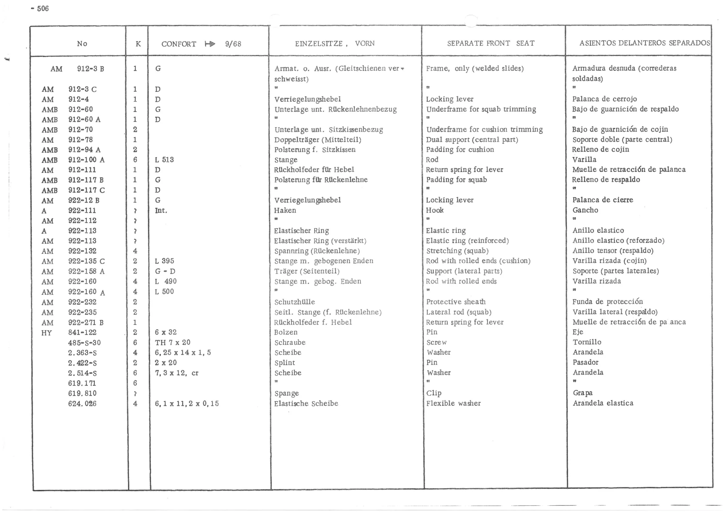 FRONT BENCH SEAT, page 585 of 647 — 486 Parts Catalogue — Ami 6