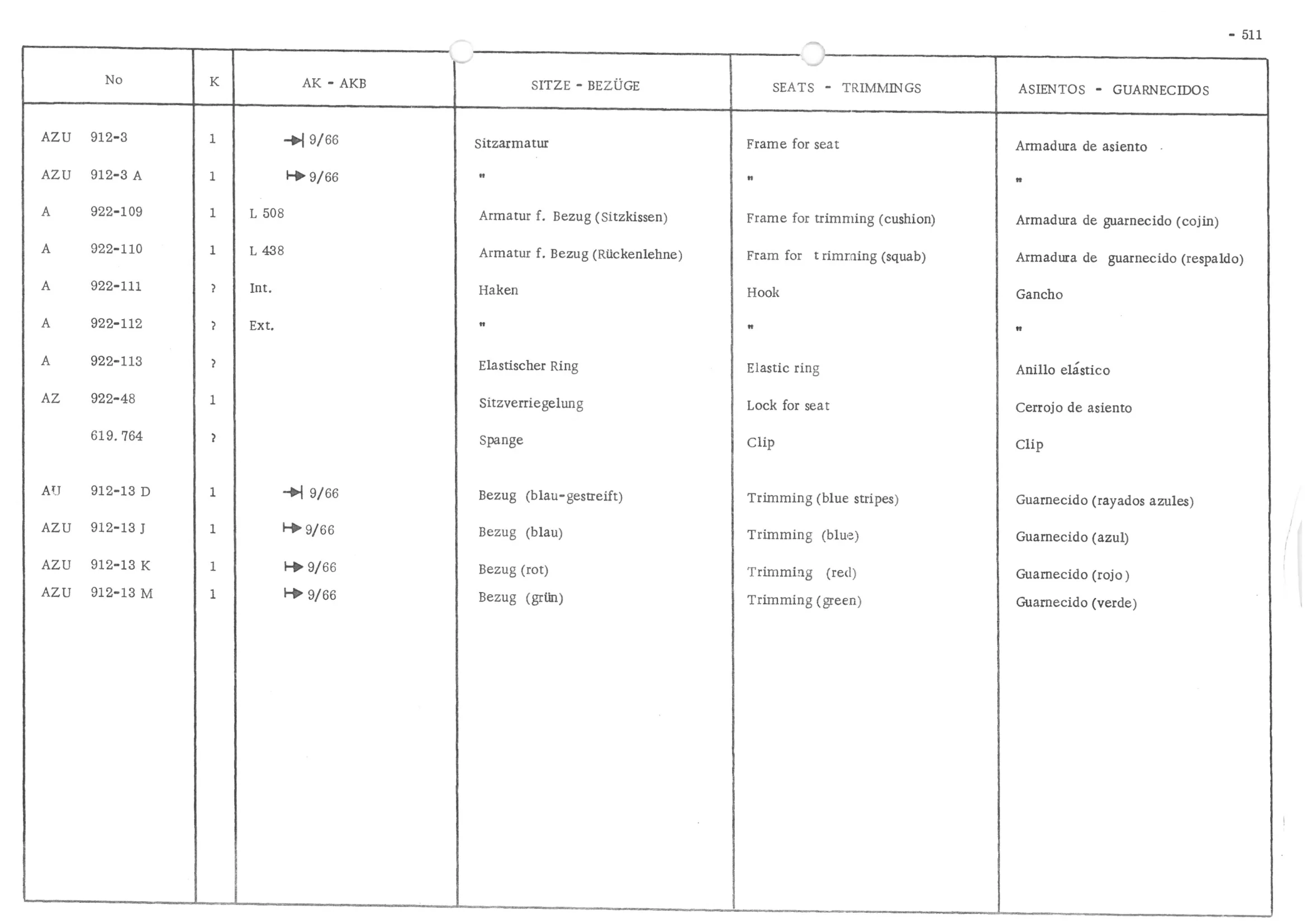 FRONT BENCH SEAT, page 590 of 647 — 486 Parts Catalogue — Ami 6