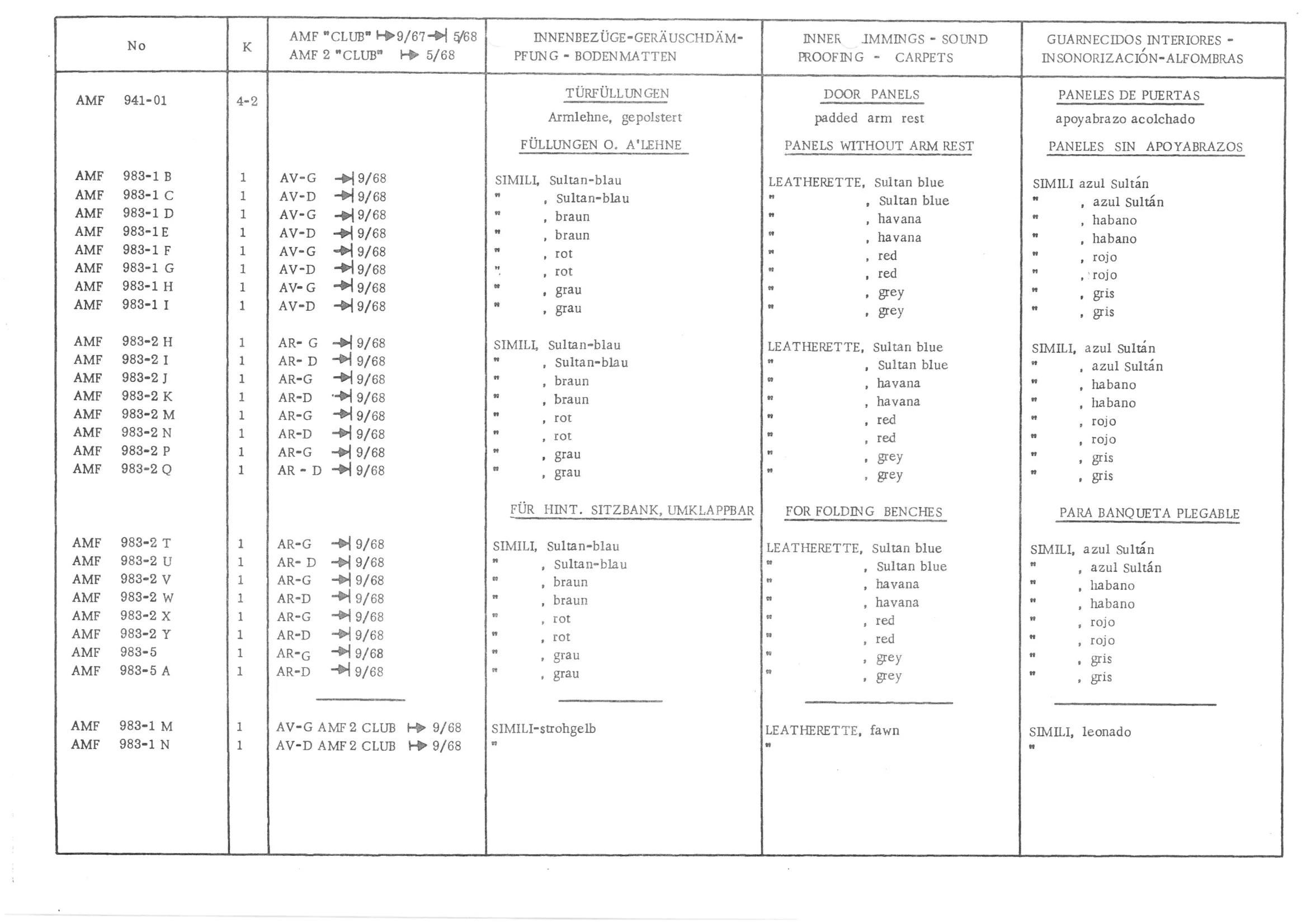 INNER TRIMMINGS - SOUND PROOFING - CARPETS, page 609 of 647 — 486 Parts Catalogue — Ami 6