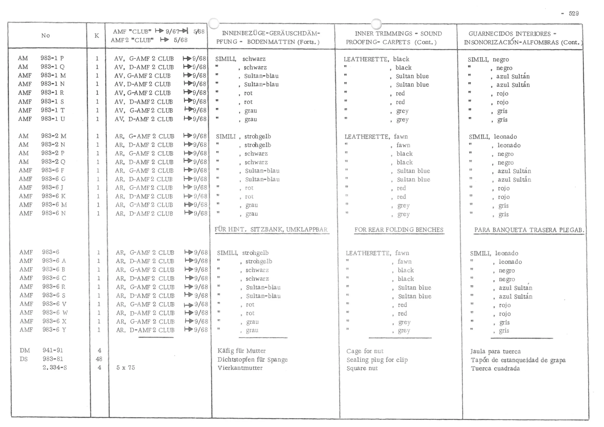 INNER TRIMMINGS - SOUND PROOFING - CARPETS, page 610 of 647 — 486 Parts Catalogue — Ami 6