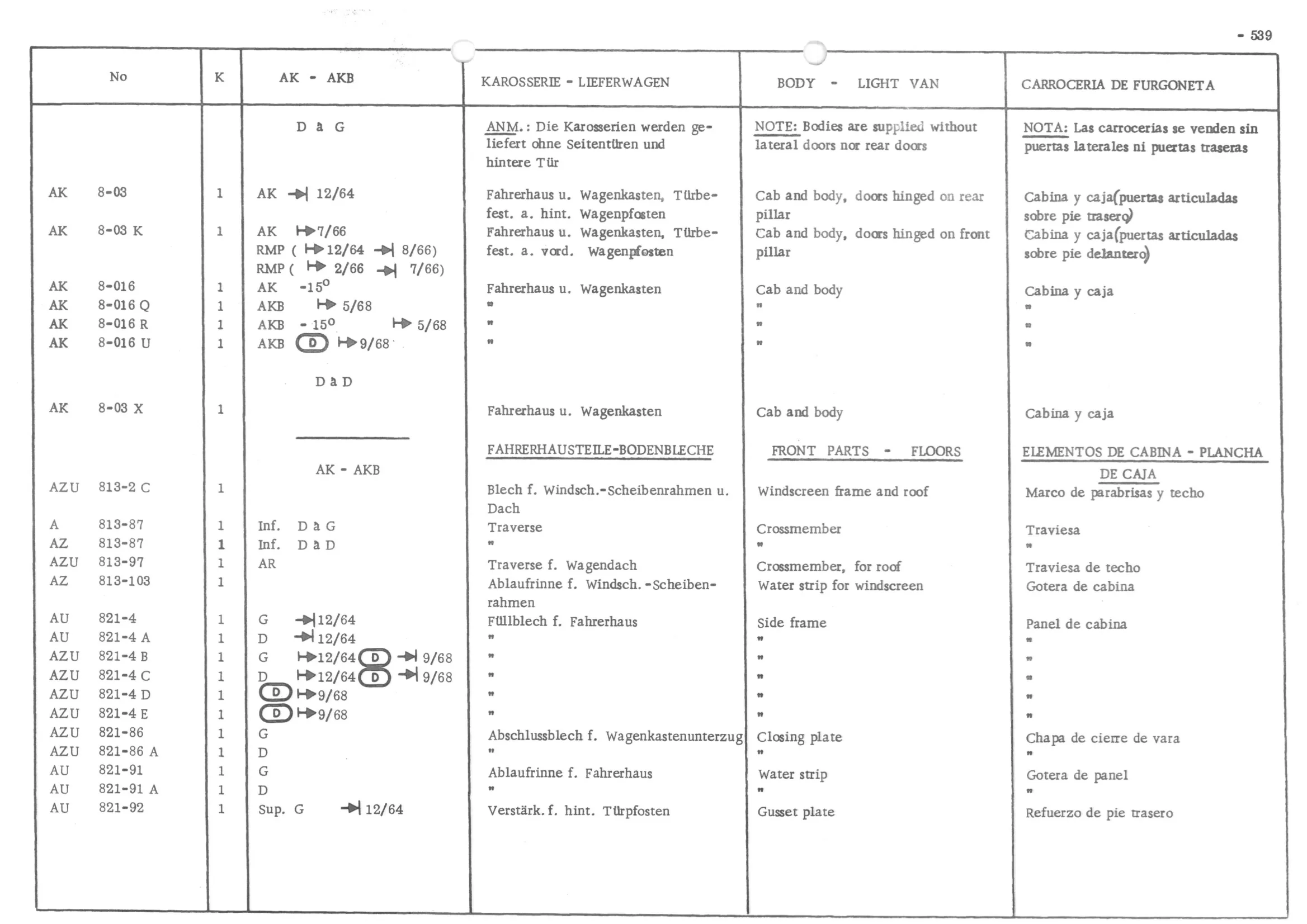 BODY - LIGHT VAN, page 620 of 647 — 486 Parts Catalogue — Ami 6