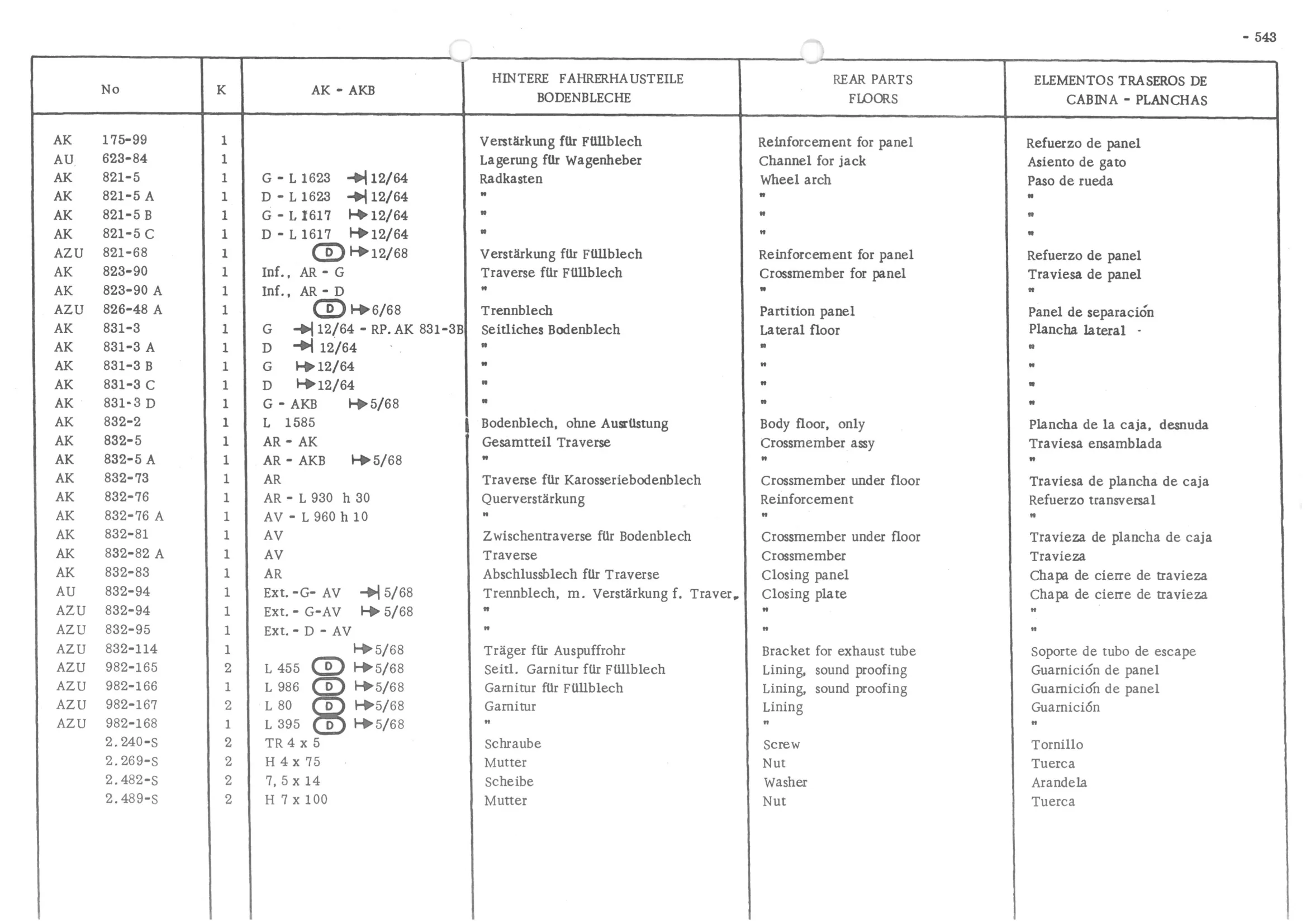 REAR PARTS - FLOORS, page 624 of 647 — 486 Parts Catalogue — Ami 6