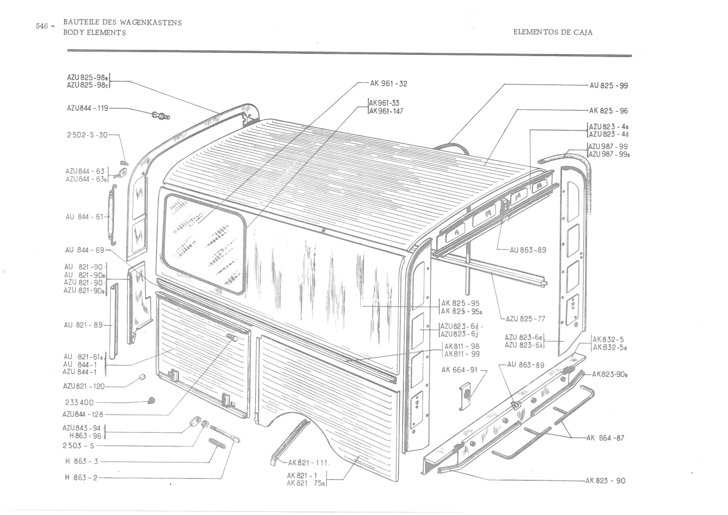 BODY ELEMENTS, page 627 of 647 — 486 Parts Catalogue — Ami 6