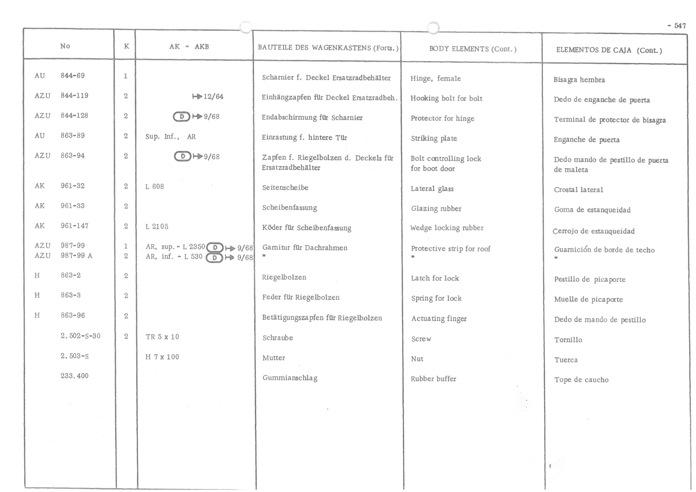 BODY ELEMENTS, page 628 of 647 — 486 Parts Catalogue — Ami 6