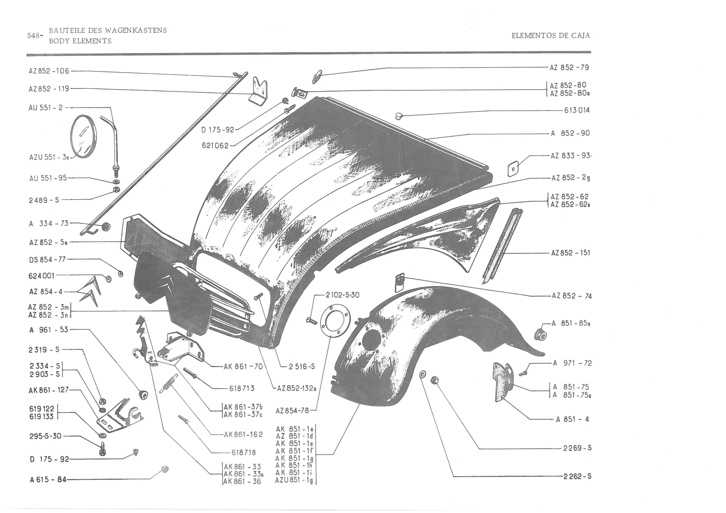 BODY ELEMENTS, page 629 of 647 — 486 Parts Catalogue — Ami 6