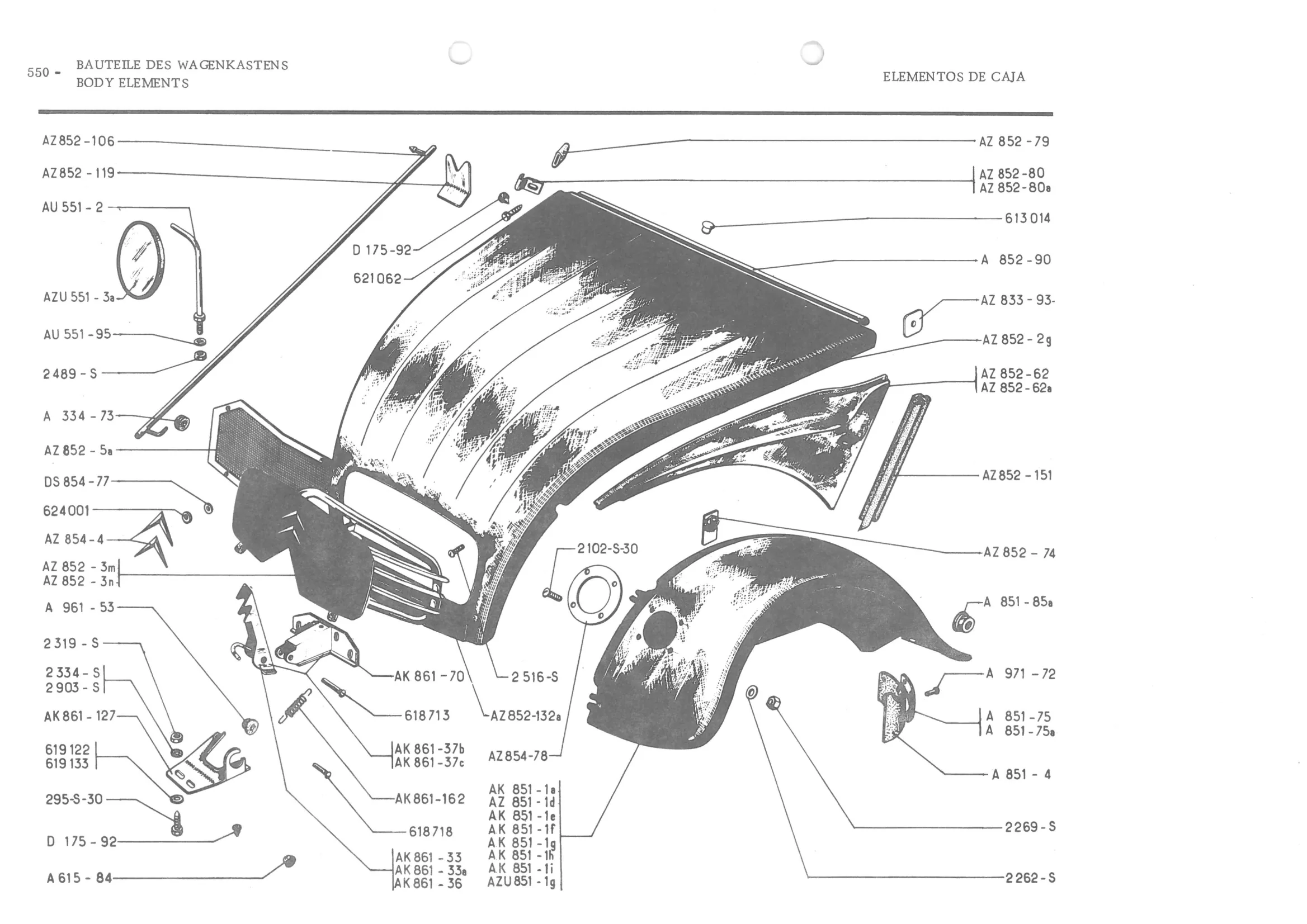 BODY ELEMENTS, page 630 of 647 — 486 Parts Catalogue — Ami 6