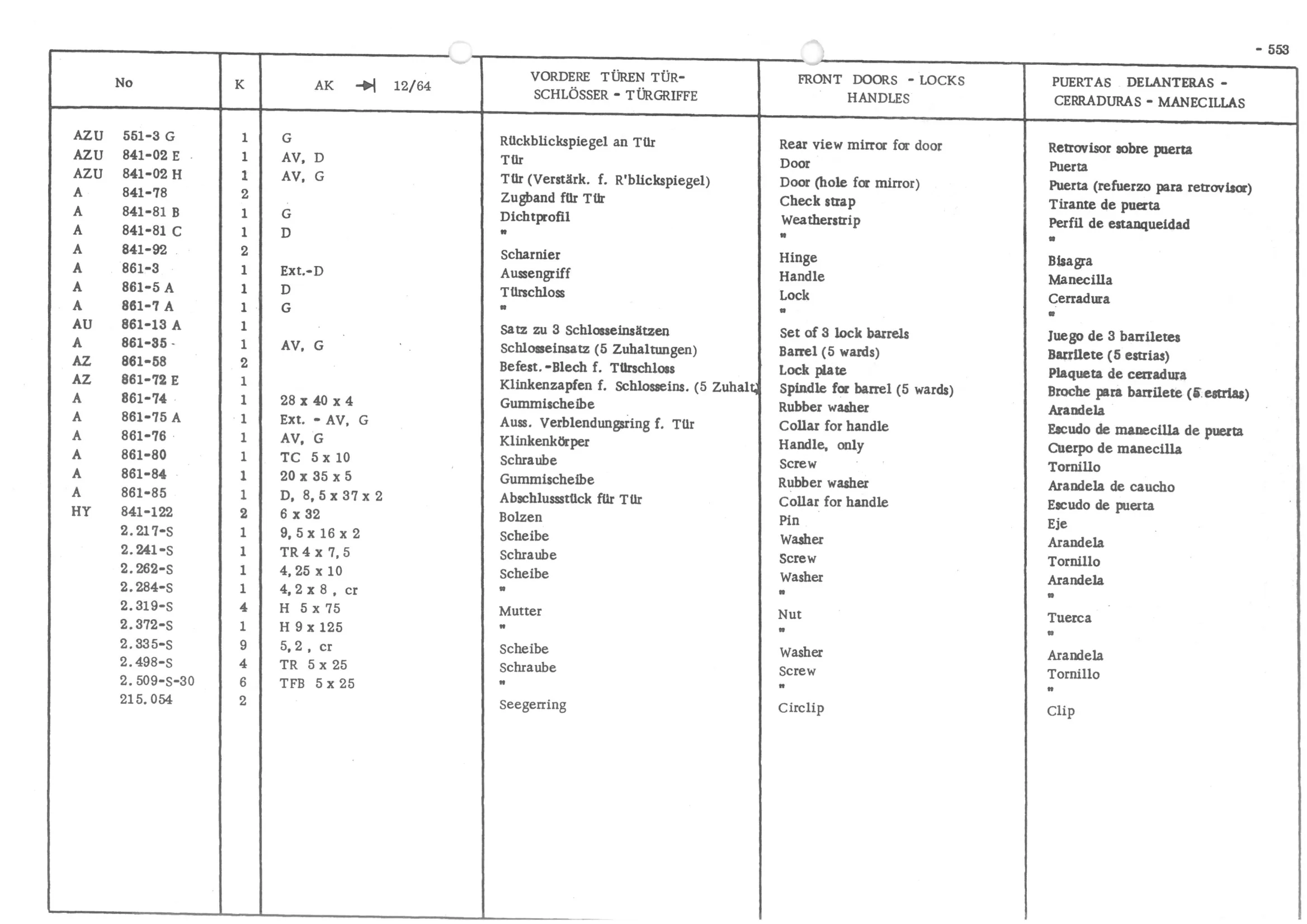 FRONT DOORS - LOCKS - HANDLES, page 634 of 647 — 486 Parts Catalogue — Ami 6