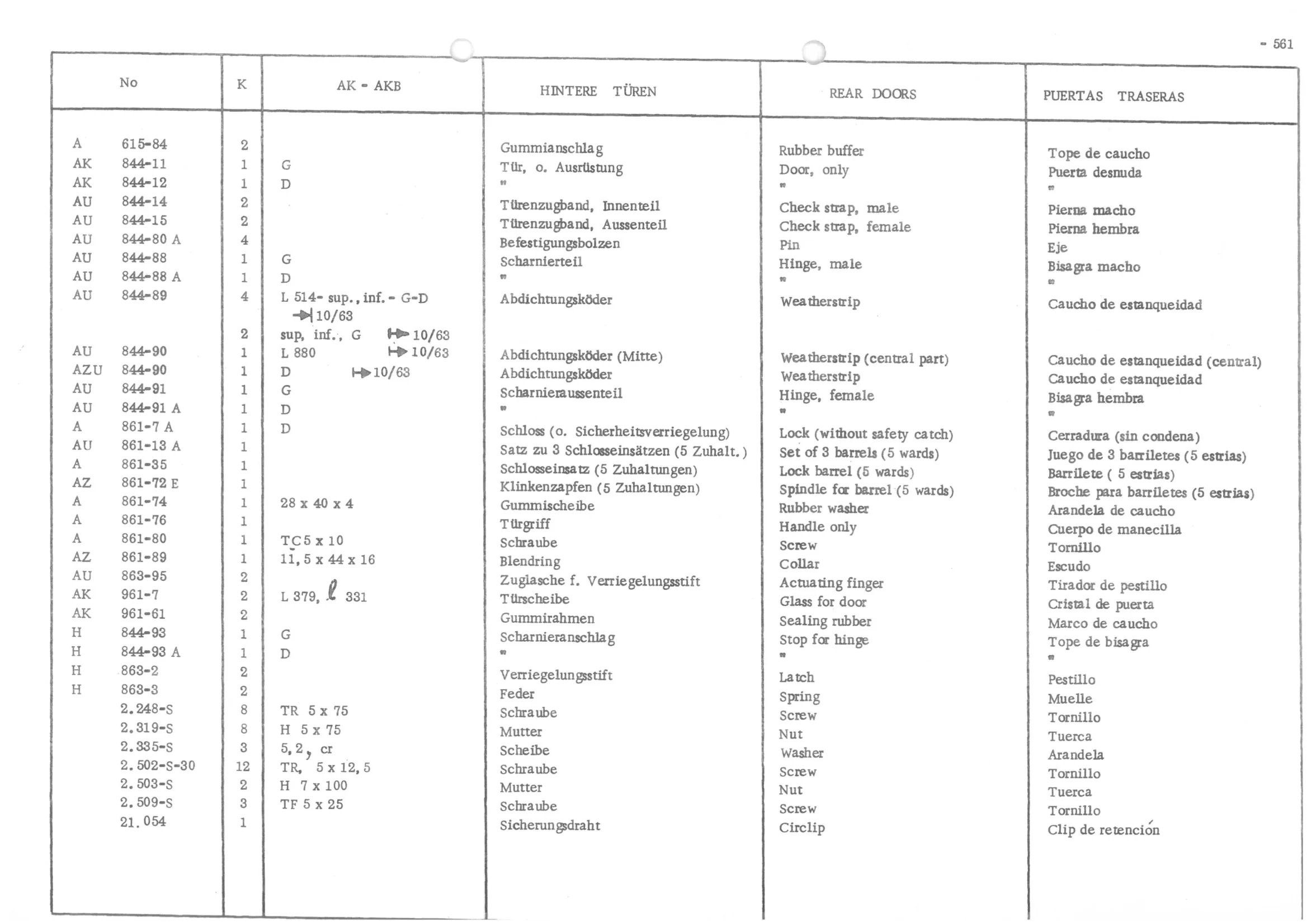REAR DOORS, page 642 of 647 — 486 Parts Catalogue — Ami 6