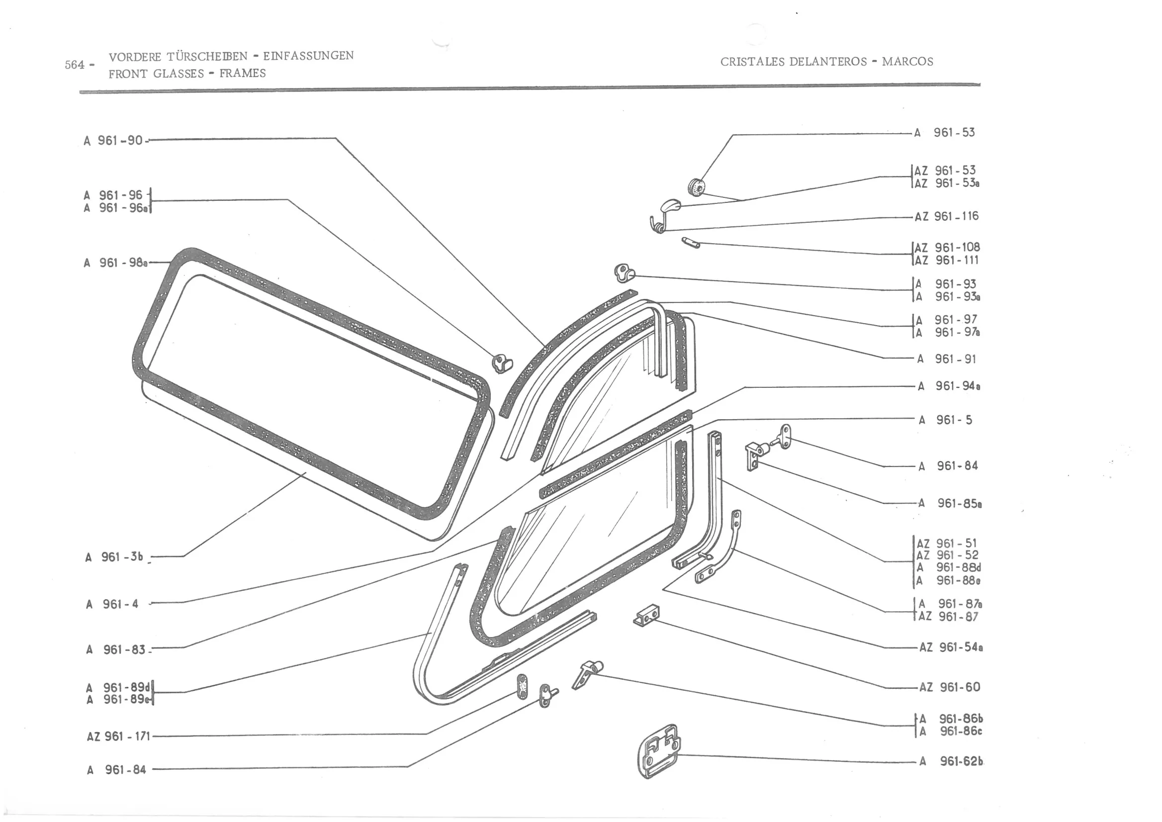 FRONT GLASSES - FRAMES, page 645 of 647 — 486 Parts Catalogue — Ami 6