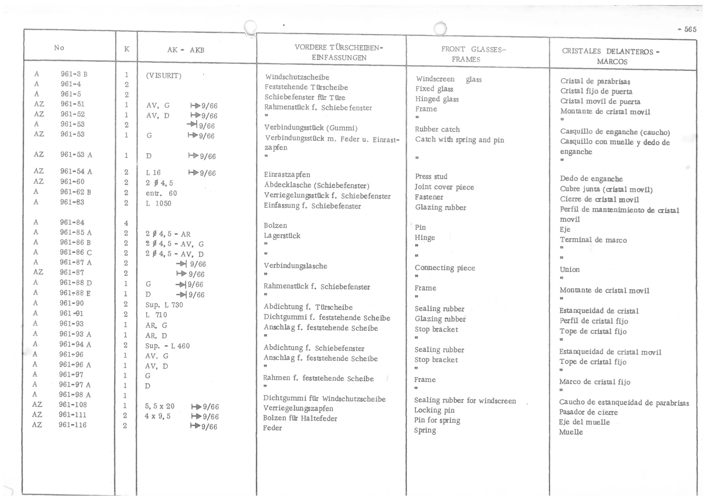 FRONT GLASSES - FRAMES, page 646 of 647 — 486 Parts Catalogue — Ami 6