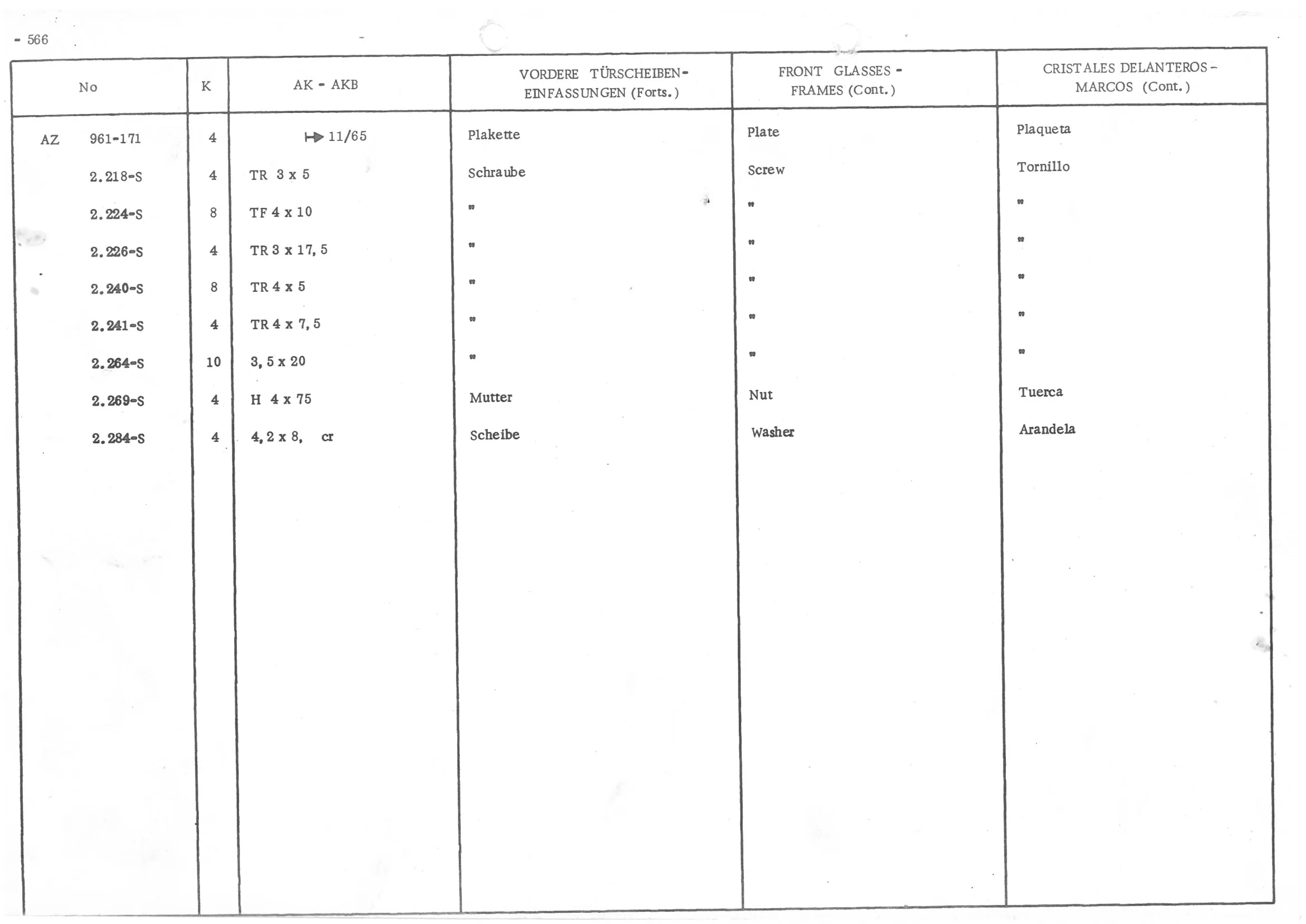 FRONT GLASSES - FRAMES, page 647 of 647 — 486 Parts Catalogue — Ami 6
