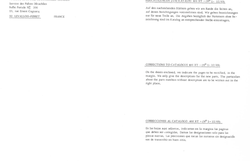 Corrections to Catalogue 486 XT, page 2 — 486 Parts Catalogue — Ami 6
